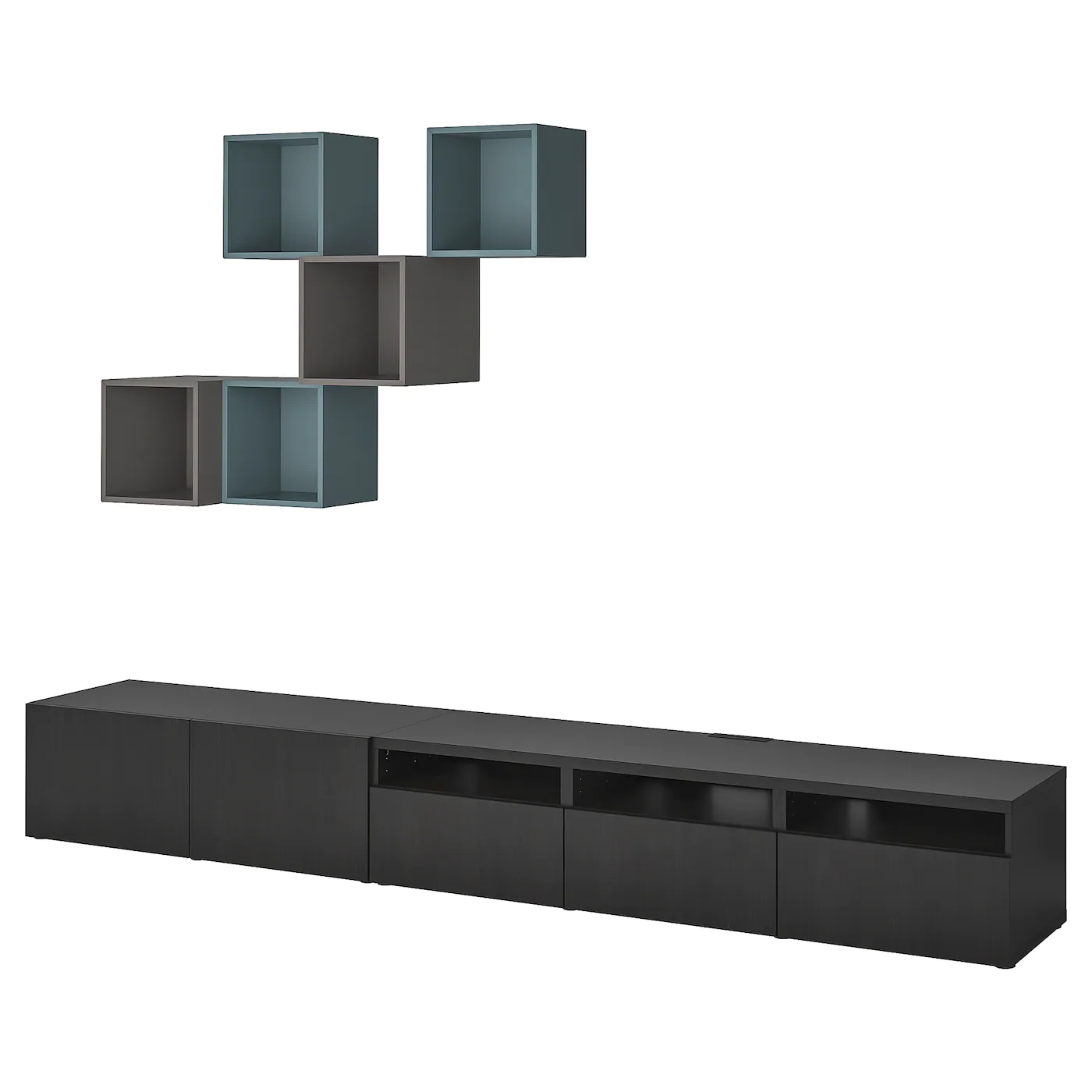 IKEA BESTÅ / EKET TV Storage Combination Blackbrown/dark Gray Grayturquoise 118 1/8x16 1/2x82 5/8 "