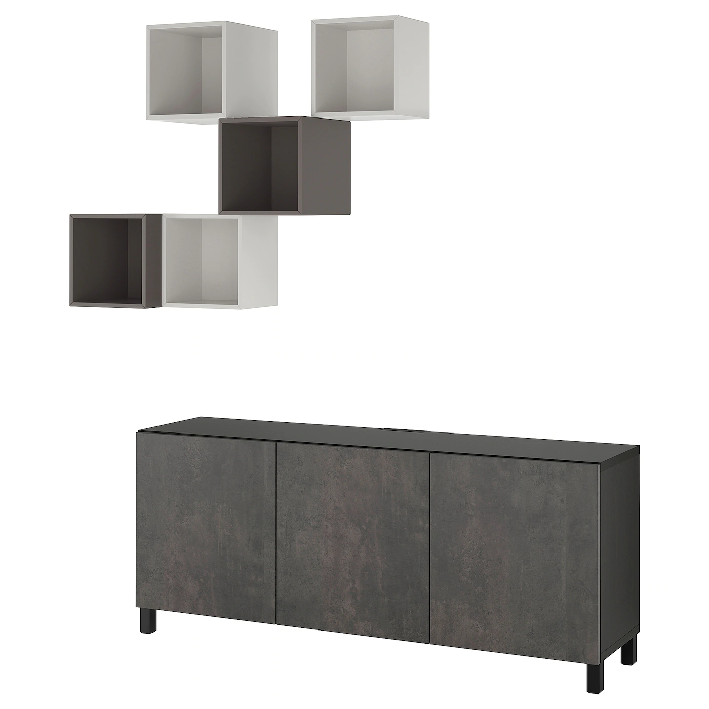 IKEA BESTÅ / EKET TV/storage Combination Blackbrown Kallviken/Stubbarp/dark Gray Concrete Effect 70 7/8x16 1/2x86 5/8 "