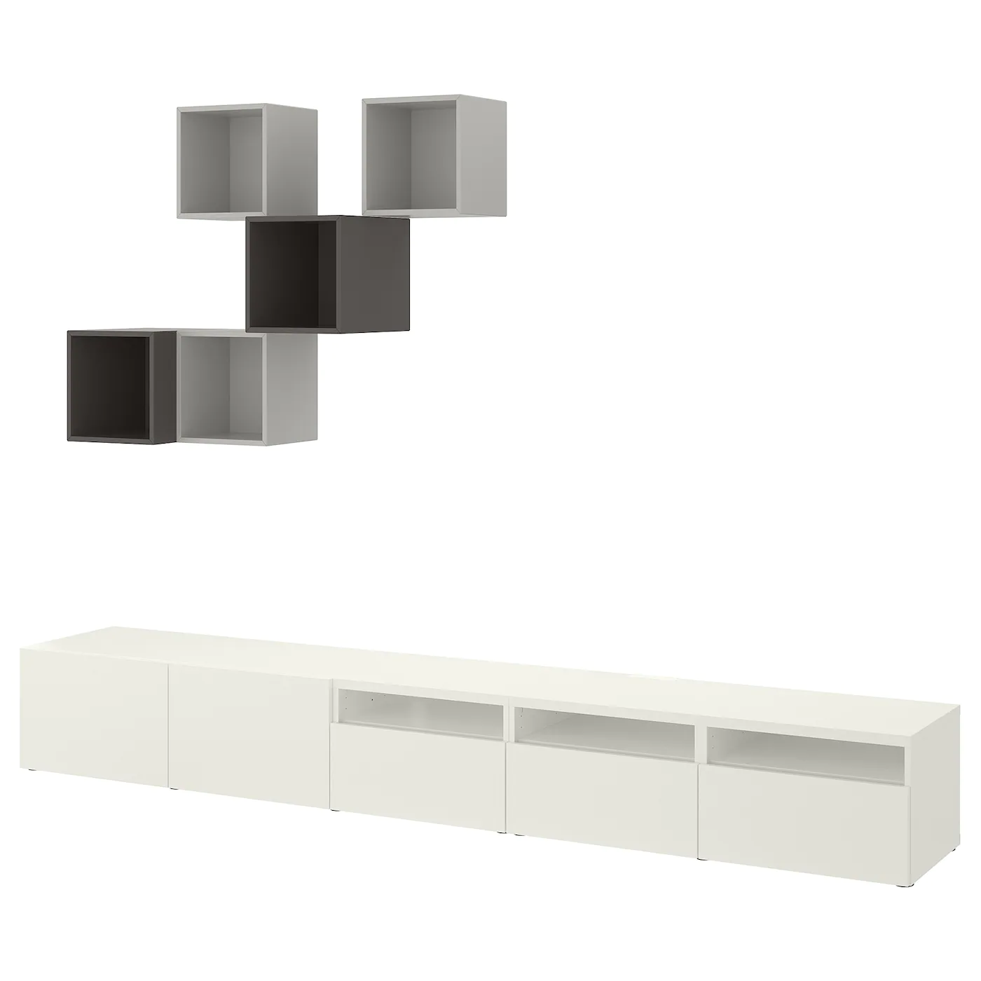 IKEA BESTÅ / EKET TV Storage Combination White/light Gray/dark Gray 118 1/8x16 1/2x82 5/8 "
