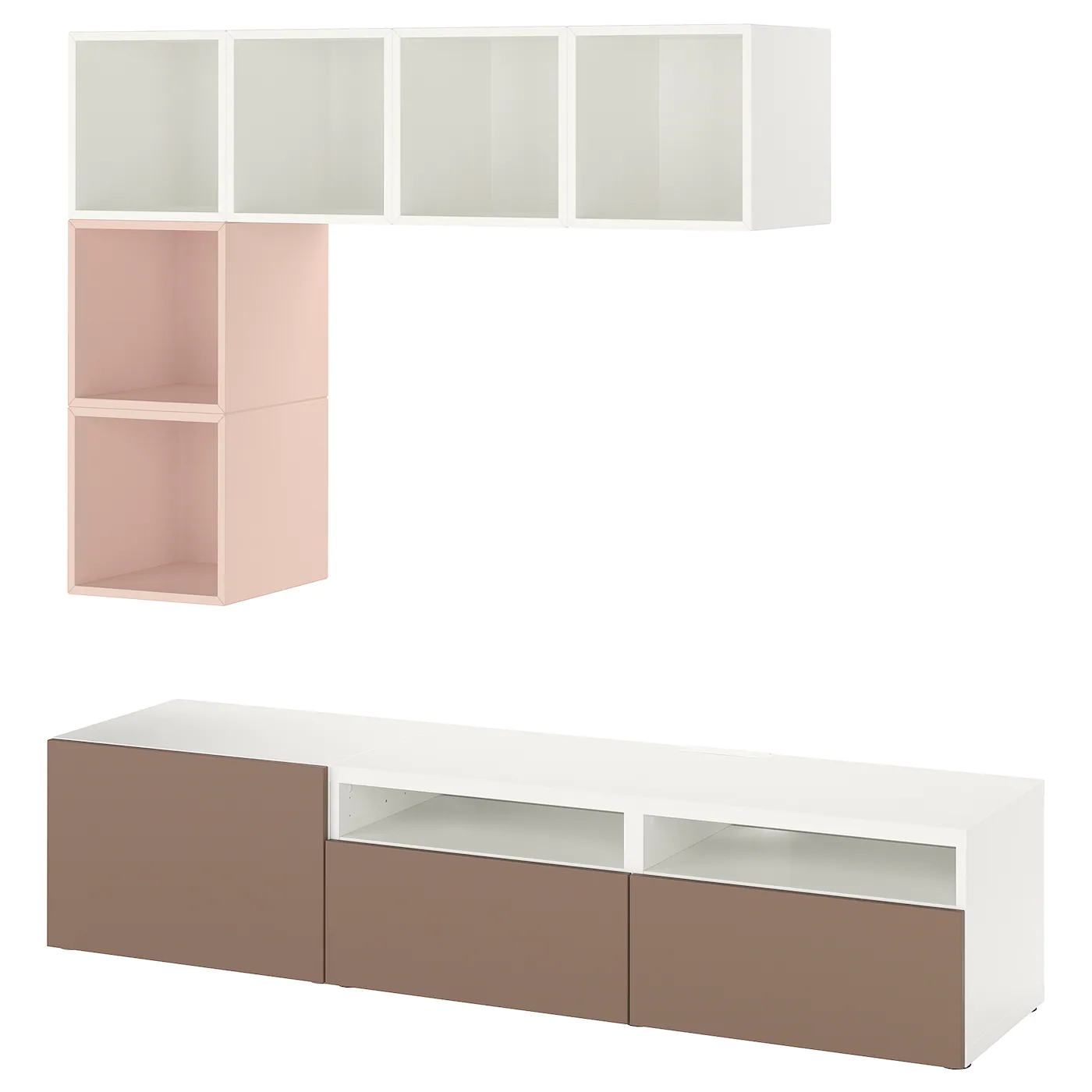 IKEA BESTÅ / EKET TV Storage Combination White/pale Pink/light Graybrown 70 7/8x15 3/4x66 7/8 "