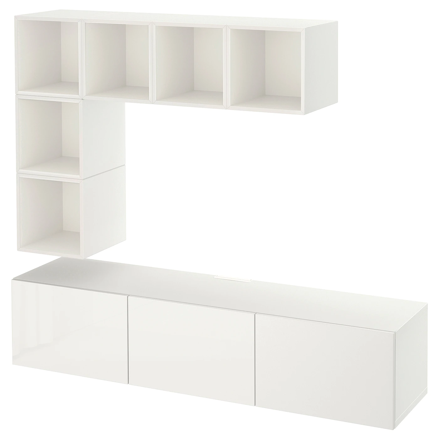 IKEA BESTÅ / EKET TV Storage Combination White/Selsviken Highgloss/white 70 7/8x16 1/2x72 7/8 "