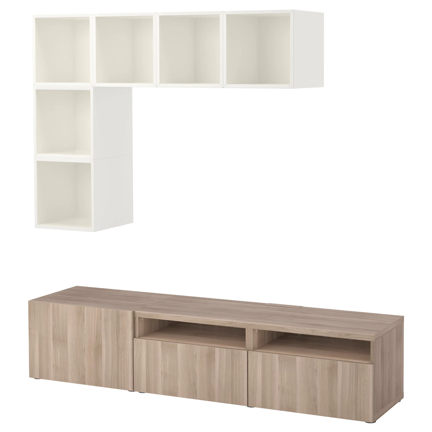 IKEA BESTÅ / EKET TV Storage Combination White/walnut Effect Light Gray 70 7/8x15 3/4x66 7/8 "