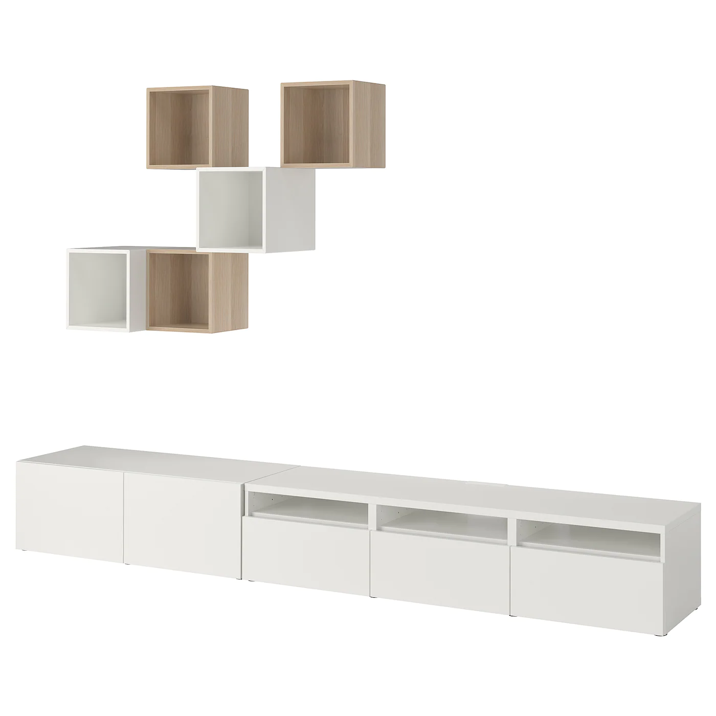 IKEA BESTÅ / EKET TV Storage Combination White/white Stained Oak Effect 118 1/8x16 1/2x82 5/8 "
