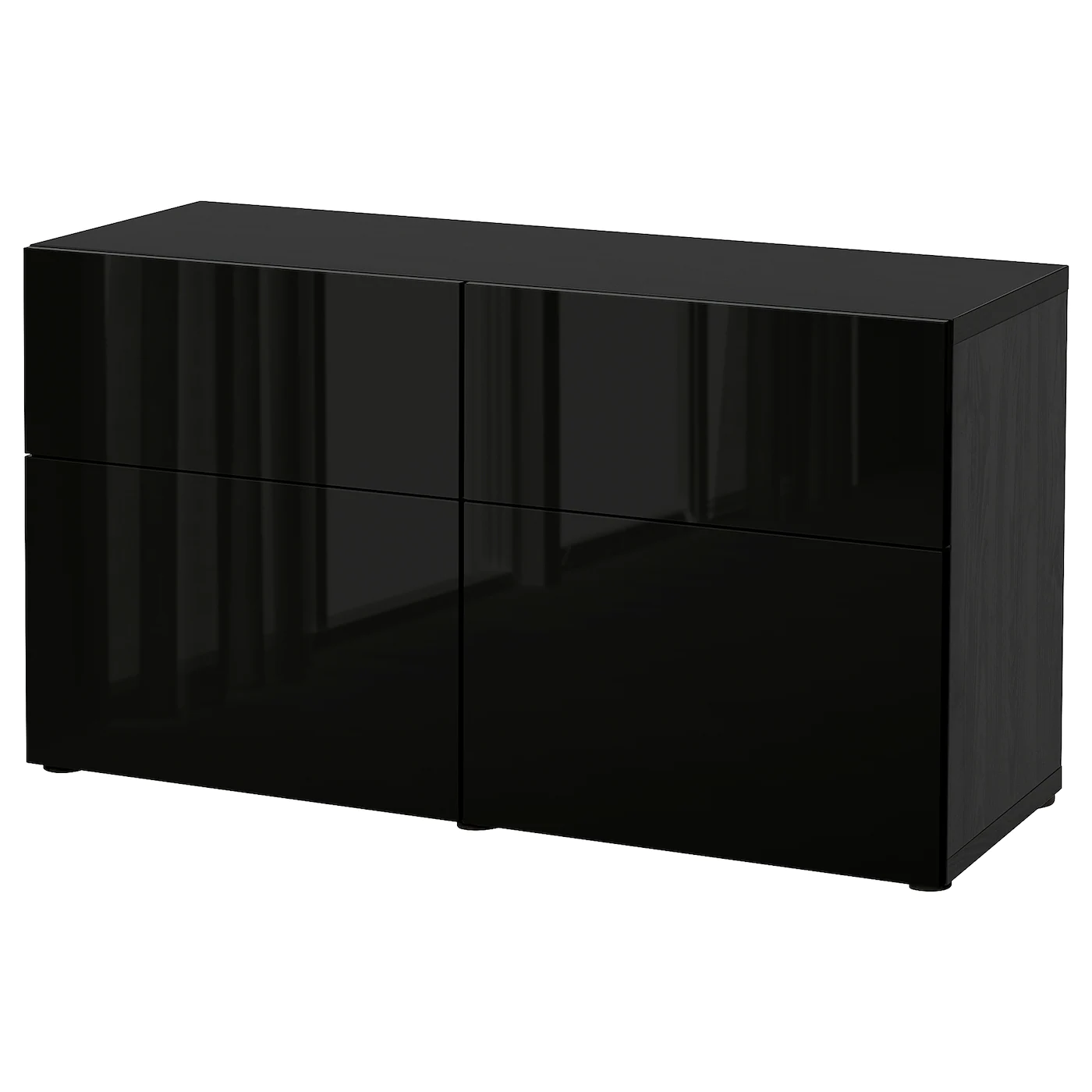 IKEA BESTÅ Storage Combination W Doors/drawers Blackbrown/Selsviken Highgloss/black 47 1/4x16 1/2x25 5/8 "