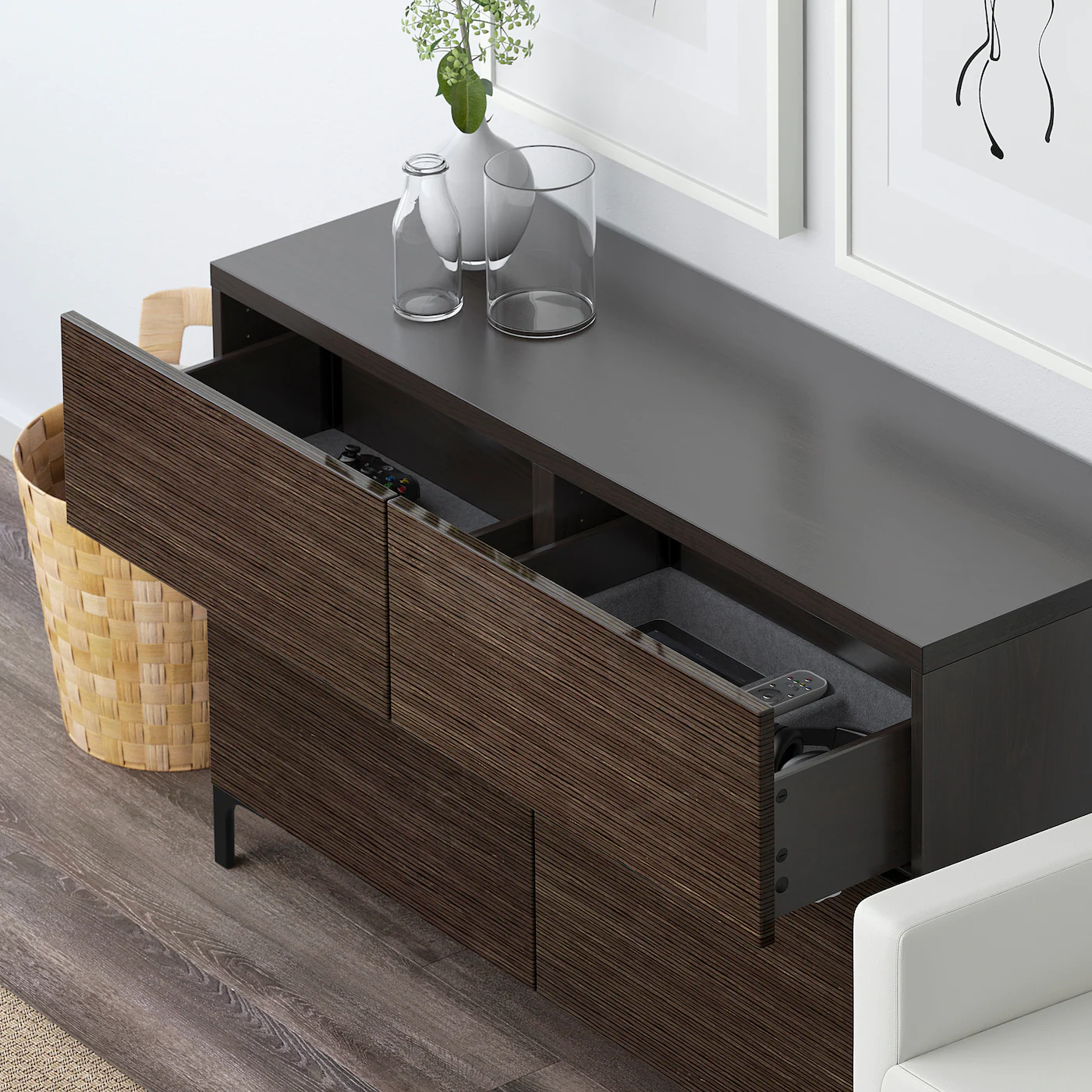 IKEA BESTÅ Storage Combination W Doors/drawers Blackbrown/Selsviken Highgloss/brown 47 1/4x15 3/4x29 1/8 " Blackbrown/hedeviken/stubbarp Oak Veneer 5 IKEA BESTÅ Storage Combination W Doors/drawers Blackbrown/Selsviken Highgloss/brown 47 1/4x15 3/4x29 1/8 " Blackbrown/hedeviken/stubbarp Oak Veneer - Image 3