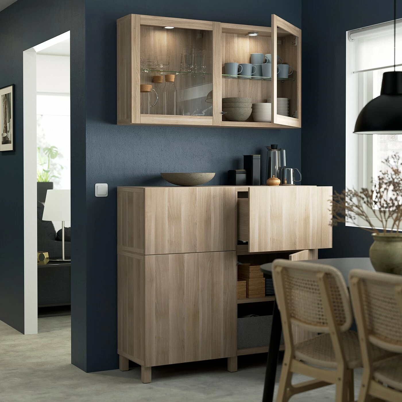 IKEA BESTÅ Storage Combination W Doors/drawers Walnut Effect Light Gray/Lappviken/Stubbarp Gray Stained Walnut Eff Clear Glass 47 1/4x16 1/2x83 7/8 " Blackbrown Laxviken/black Clear Glass 4 IKEA BESTÅ Storage Combination W Doors/drawers Walnut Effect Light Gray/Lappviken/Stubbarp Gray Stained Walnut Eff Clear Glass 47 1/4x16 1/2x83 7/8 " Blackbrown Laxviken/black Clear Glass - Image 2