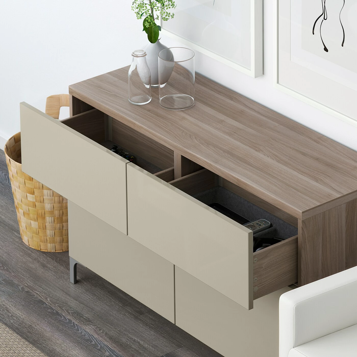 IKEA BESTÅ Storage Combination W Doors/drawers Walnut Effect Light Gray/Selsviken Highgloss/beige 47 1/4x15 3/4x29 1/8 " Blackbrown/hanviken/stubbarp Blackbrown 5 IKEA BESTÅ Storage Combination W Doors/drawers Walnut Effect Light Gray/Selsviken Highgloss/beige 47 1/4x15 3/4x29 1/8 " Blackbrown/hanviken/stubbarp Blackbrown - Image 3