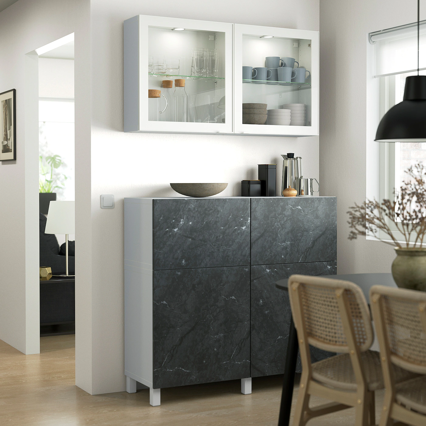 IKEA BESTÅ Storage Combination W Doors/drawers White Bergsviken/Stubbarp/black Marble Effect 47 1/4x16 1/2x83 7/8 " Blackbrown/lappviken/stubbarp Blackbrown Clear Glass 5 IKEA BESTÅ Storage Combination W Doors/drawers White Bergsviken/Stubbarp/black Marble Effect 47 1/4x16 1/2x83 7/8 " Blackbrown/lappviken/stubbarp Blackbrown Clear Glass - Image 3