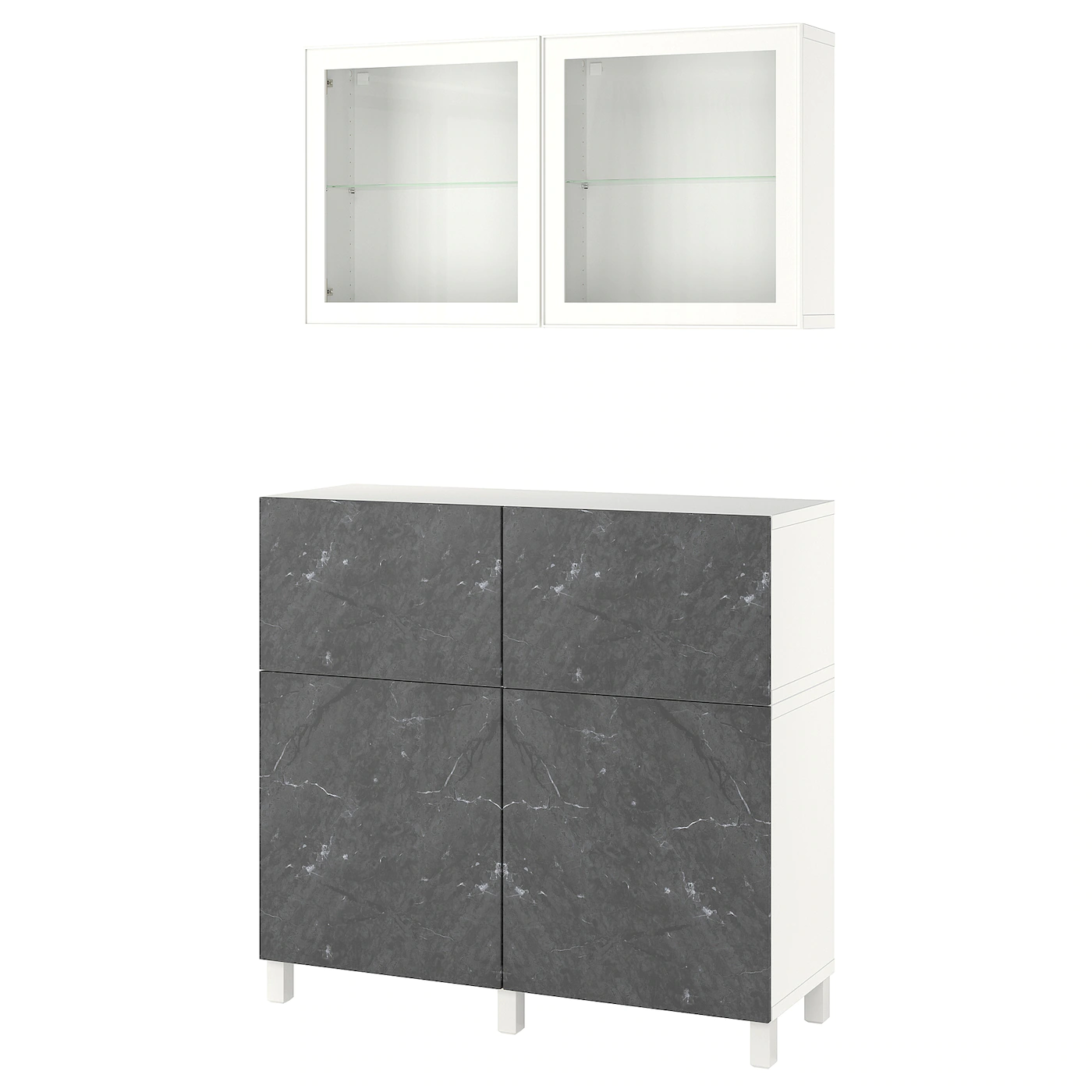 IKEA BESTÅ Storage Combination W Doors/drawers White Bergsviken/Stubbarp/black Marble Effect 47 1/4x16 1/2x83 7/8 " Blackbrown/lappviken/stubbarp Blackbrown Clear Glass