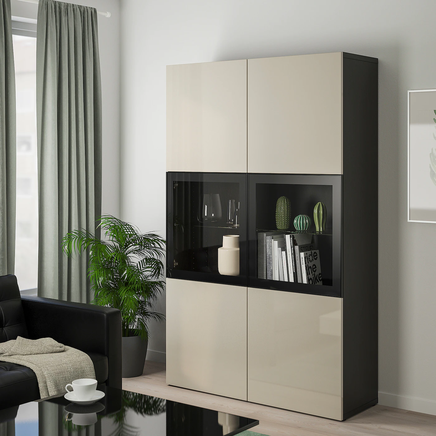 IKEA BESTÅ Storage Combination W/glass Doors Blackbrown/Selsviken High Gloss/beige Clear Glass 47 1/4x16 1/2x76 " 8 IKEA BESTÅ Storage Combination W/glass Doors Blackbrown/Selsviken High Gloss/beige Clear Glass 47 1/4x16 1/2x76 " - Image 6