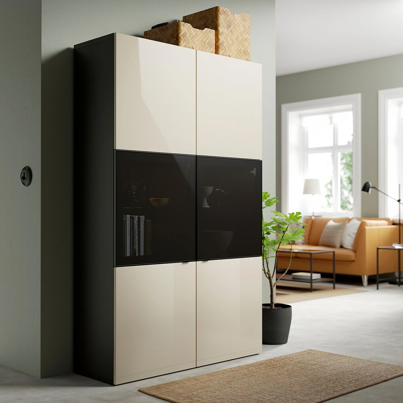 IKEA BESTÅ Storage Combination W/glass Doors Blackbrown/Selsviken High Gloss/beige Smoked Glass 47 1/4x16 1/2x76 " 5 IKEA BESTÅ Storage Combination W/glass Doors Blackbrown/Selsviken High Gloss/beige Smoked Glass 47 1/4x16 1/2x76 " - Image 3
