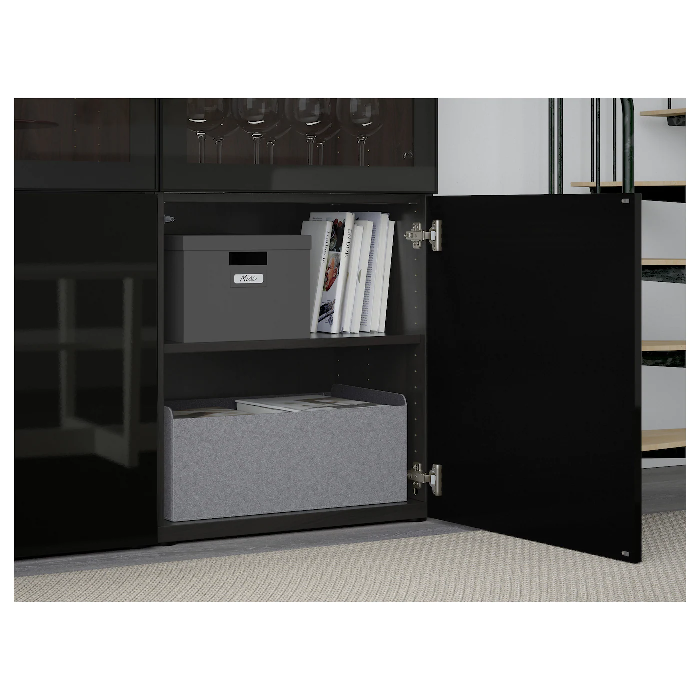 IKEA BESTÅ Storage Combination W/glass Doors Blackbrown/Selsviken High Gloss/black Clear Glass 47 1/4x16 1/2x76 " 9 IKEA BESTÅ Storage Combination W/glass Doors Blackbrown/Selsviken High Gloss/black Clear Glass 47 1/4x16 1/2x76 " - Image 7