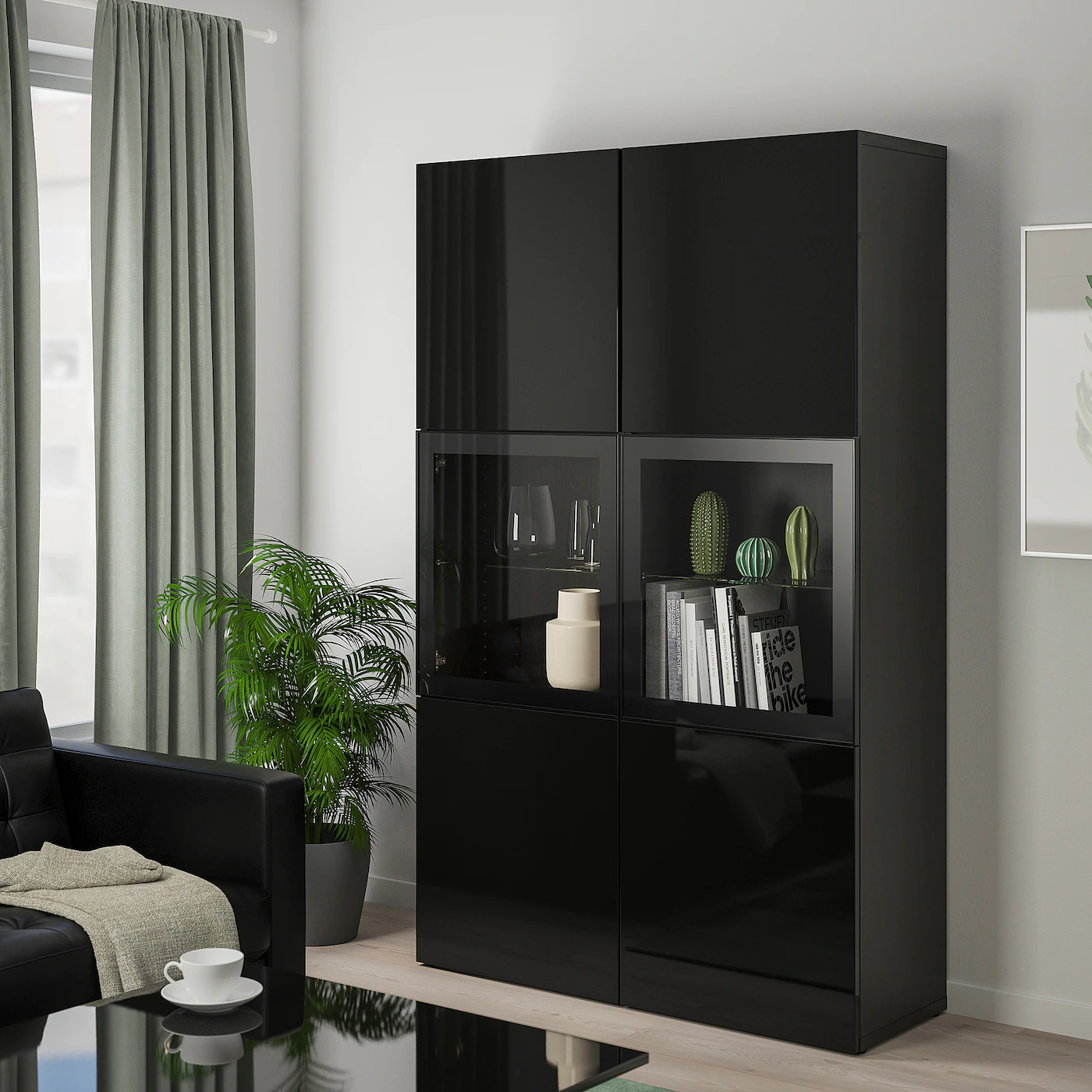 IKEA BESTÅ Storage Combination W/glass Doors Blackbrown/Selsviken High Gloss/black Clear Glass 47 1/4x16 1/2x76 " 8 IKEA BESTÅ Storage Combination W/glass Doors Blackbrown/Selsviken High Gloss/black Clear Glass 47 1/4x16 1/2x76 " - Image 6