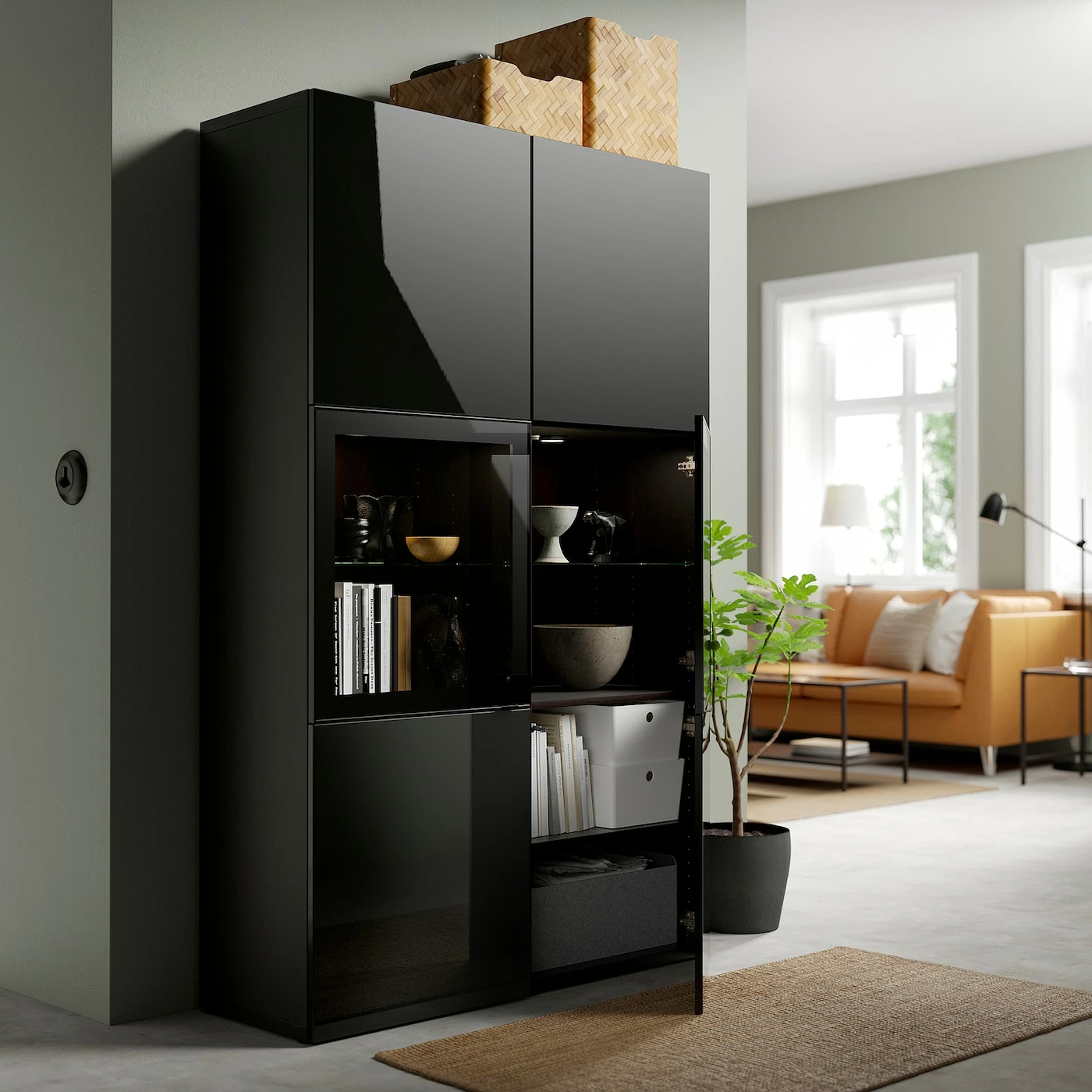 IKEA BESTÅ Storage Combination W/glass Doors Blackbrown/Selsviken High Gloss/black Clear Glass 47 1/4x16 1/2x76 " 4 IKEA BESTÅ Storage Combination W/glass Doors Blackbrown/Selsviken High Gloss/black Clear Glass 47 1/4x16 1/2x76 " - Image 2