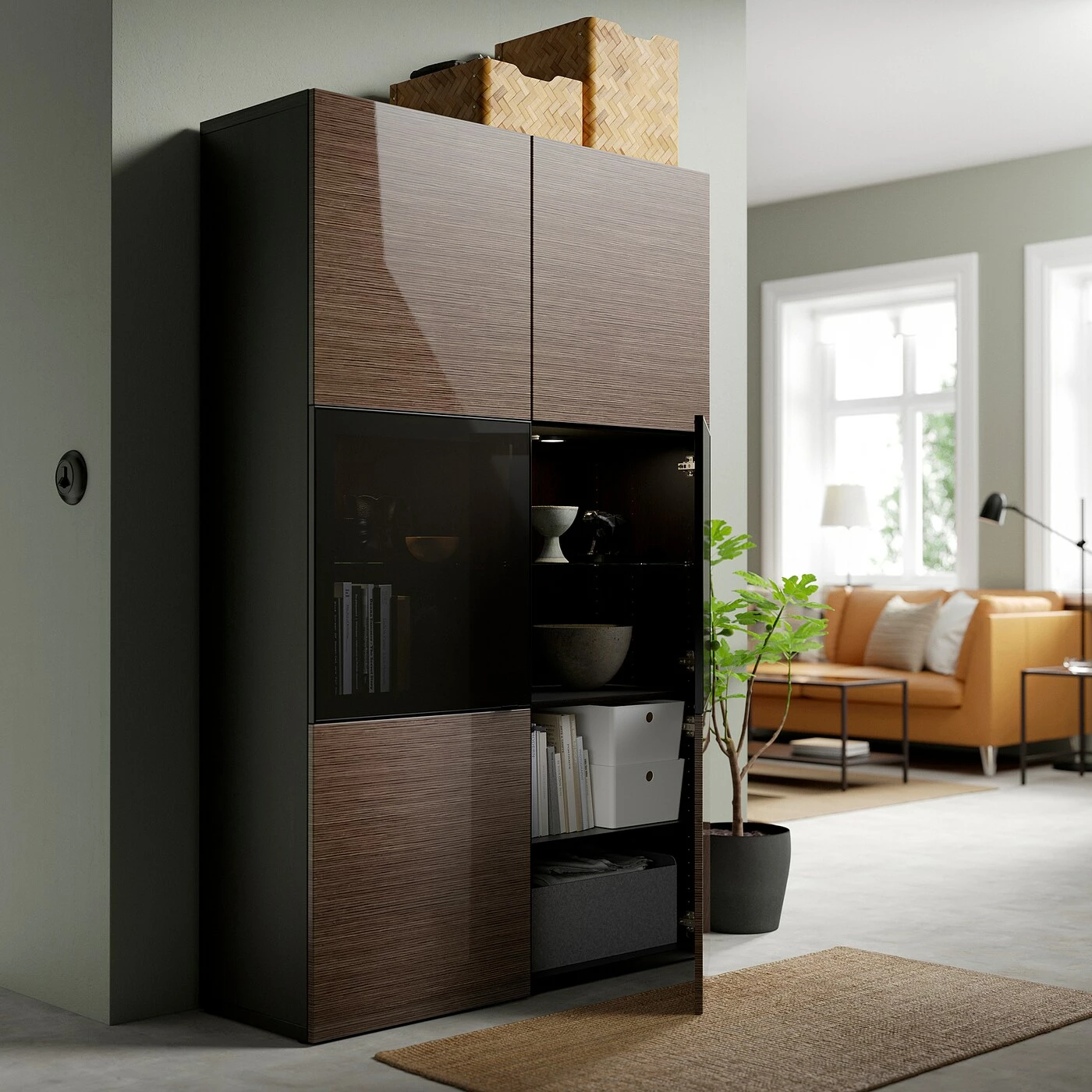 IKEA BESTÅ Storage Combination W/glass Doors Blackbrown/Selsviken High Gloss/brown Smoked Glass 47 1/4x16 1/2x76 " Blackbrown/selsviken High Gloss/beige Clear Glass 4 IKEA BESTÅ Storage Combination W/glass Doors Blackbrown/Selsviken High Gloss/brown Smoked Glass 47 1/4x16 1/2x76 " Blackbrown/selsviken High Gloss/beige Clear Glass - Image 2