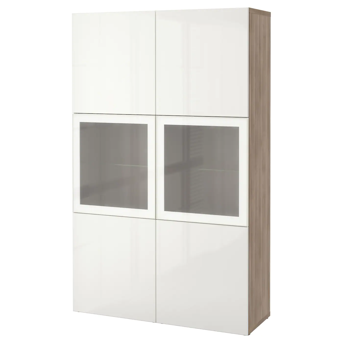 IKEA BESTÅ Storage Combination W/glass Doors Walnut Effect Light Gray/Selsviken Highgloss/white Frosted Glass 47 1/4x16 1/2x76 " Blackbrown Lappviken/sindvik Blackbrown Clear Glass