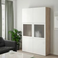 IKEA BESTÅ Storage Combination W/glass Doors Walnut Effect Light Gray/Selsviken Highgloss/white Frosted Glass 47 1/4x16 1/2x76 " Blackbrown Lappviken/sindvik Blackbrown Clear Glass -Ikea Storage solution systems Sales besta storage combination w glass doors walnut effect light gray selsviken high gloss white frosted glass 0750310 pe746541 s5