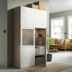 IKEA BESTÅ Storage Combination W/glass Doors Walnut Effect Light Gray/Selsviken Highgloss/white Frosted Glass 47 1/4x16 1/2x76 " Blackbrown Lappviken/sindvik Blackbrown Clear Glass -Ikea Storage solution systems Sales besta storage combination w glass doors walnut effect light gray selsviken high gloss white frosted glass 0994782 pe821345 s5