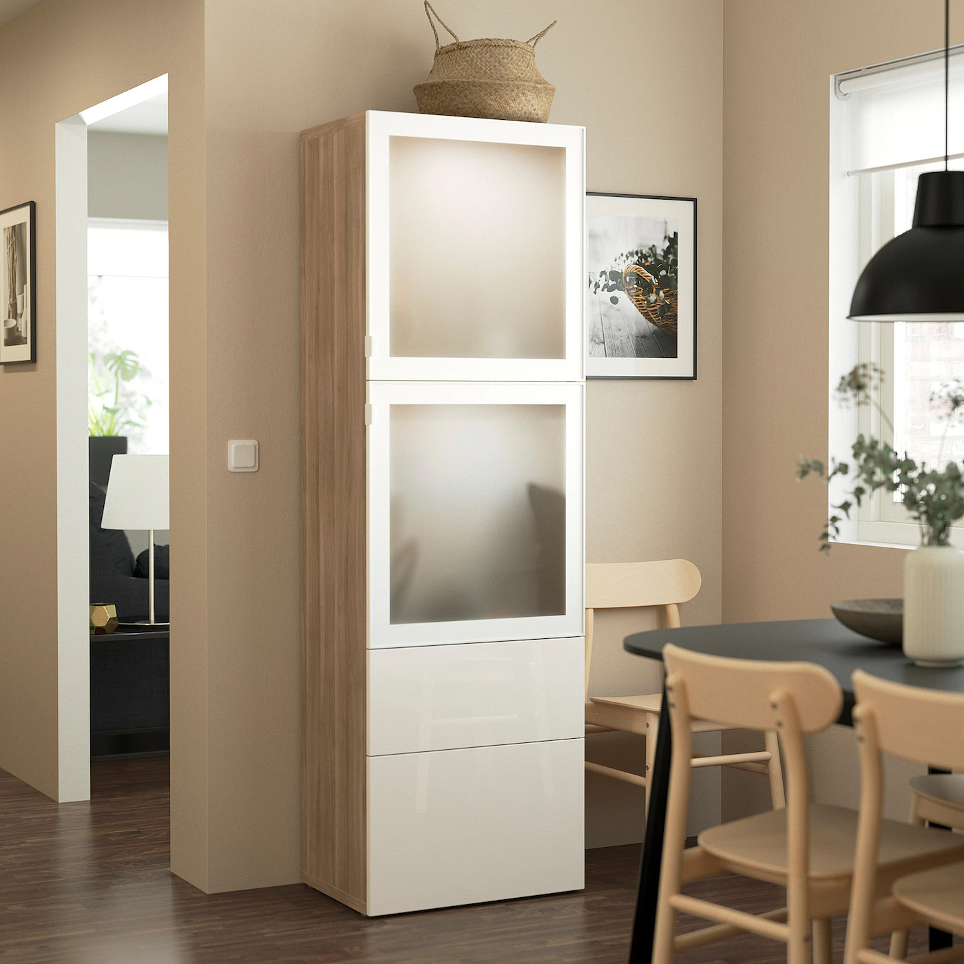 IKEA BESTÅ Storage Combination W/glass Doors Walnut Effect Light Gray/Selsviken Highgloss/white Frosted Glass 23 5/8x16 1/2x76 " Walnut Effect Light Gray/selsviken High Gloss/white Clear Glass 5 IKEA BESTÅ Storage Combination W/glass Doors Walnut Effect Light Gray/Selsviken Highgloss/white Frosted Glass 23 5/8x16 1/2x76 " Walnut Effect Light Gray/selsviken High Gloss/white Clear Glass - Image 3