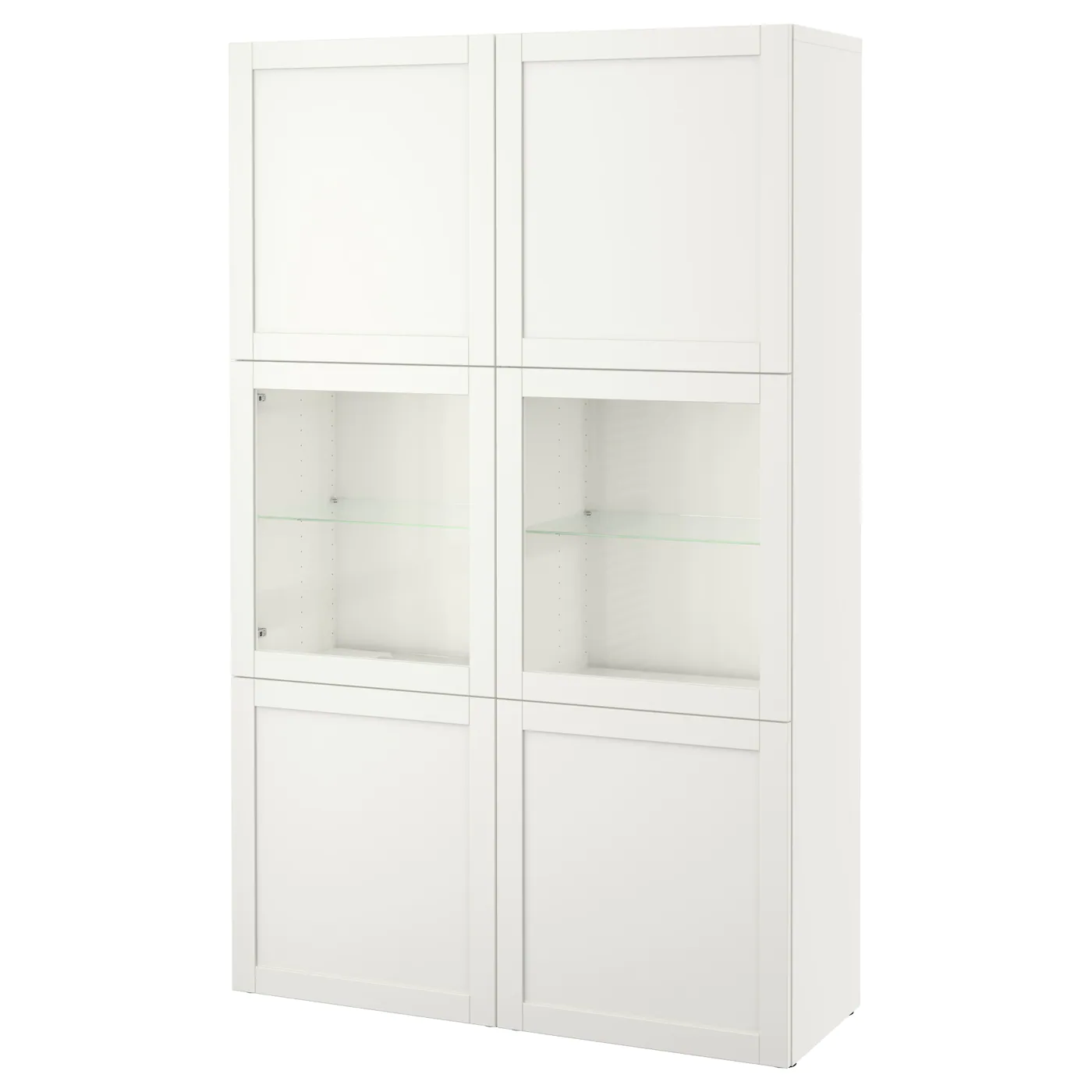 IKEA BESTÅ Storage Combination W/glass Doors White Hanviken/Sindvik White Clear Glass 47 1/4x16 1/2x76 " Blackbrown/selsviken High Gloss/black Clear Glass