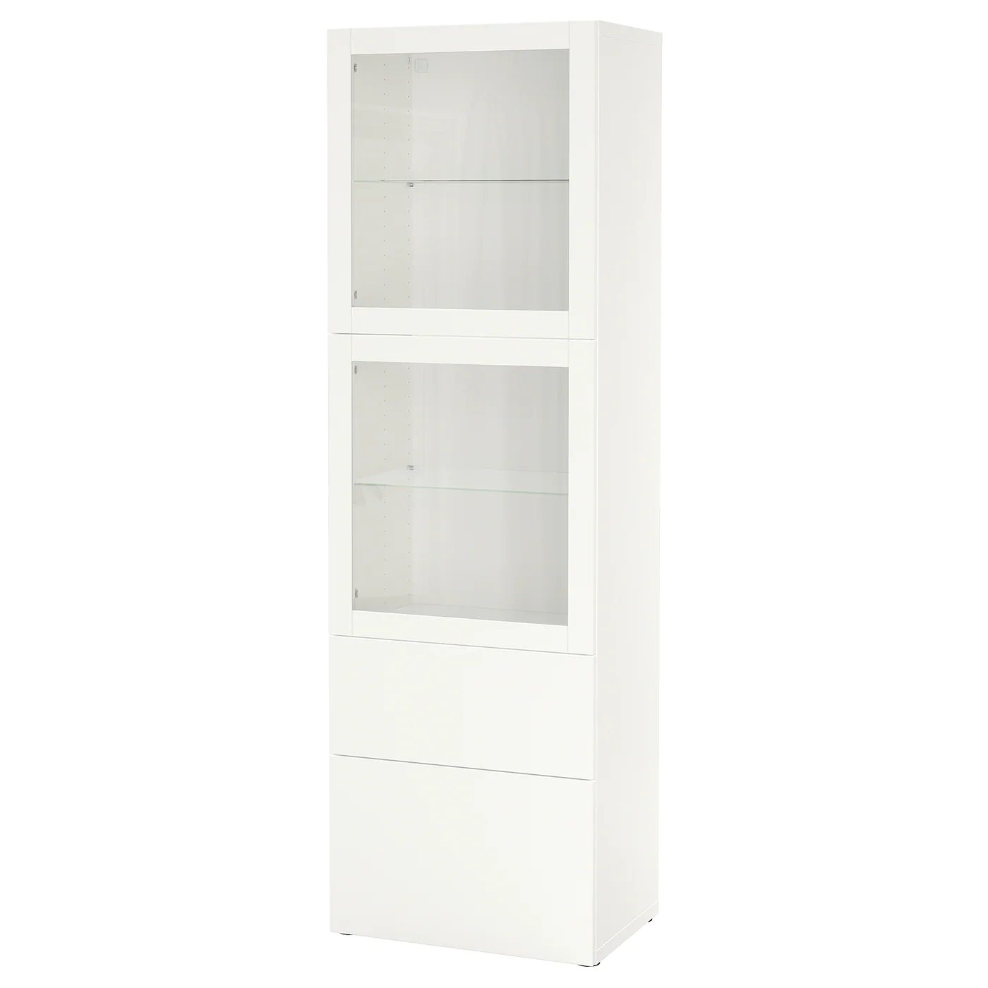 IKEA BESTÅ Storage Combination W/glass Doors White/Lappviken White Clear Glass 23 5/8x16 1/2x76 " Walnut Effect Light Gray/selsviken High Gloss/white Clear Glass