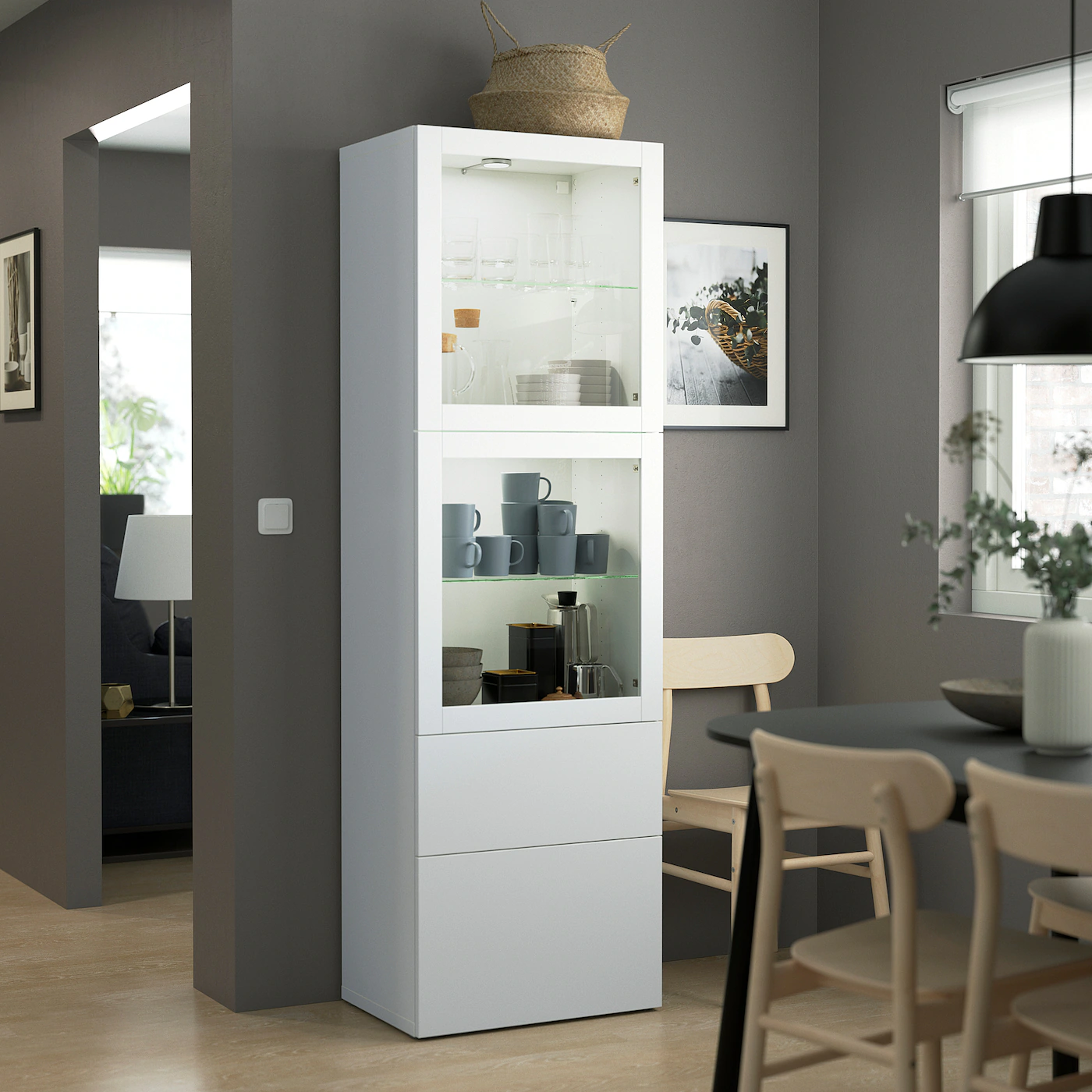 IKEA BESTÅ Storage Combination W/glass Doors White/Lappviken White Clear Glass 23 5/8x16 1/2x76 " Walnut Effect Light Gray/selsviken High Gloss/white Clear Glass 5 IKEA BESTÅ Storage Combination W/glass Doors White/Lappviken White Clear Glass 23 5/8x16 1/2x76 " Walnut Effect Light Gray/selsviken High Gloss/white Clear Glass - Image 3