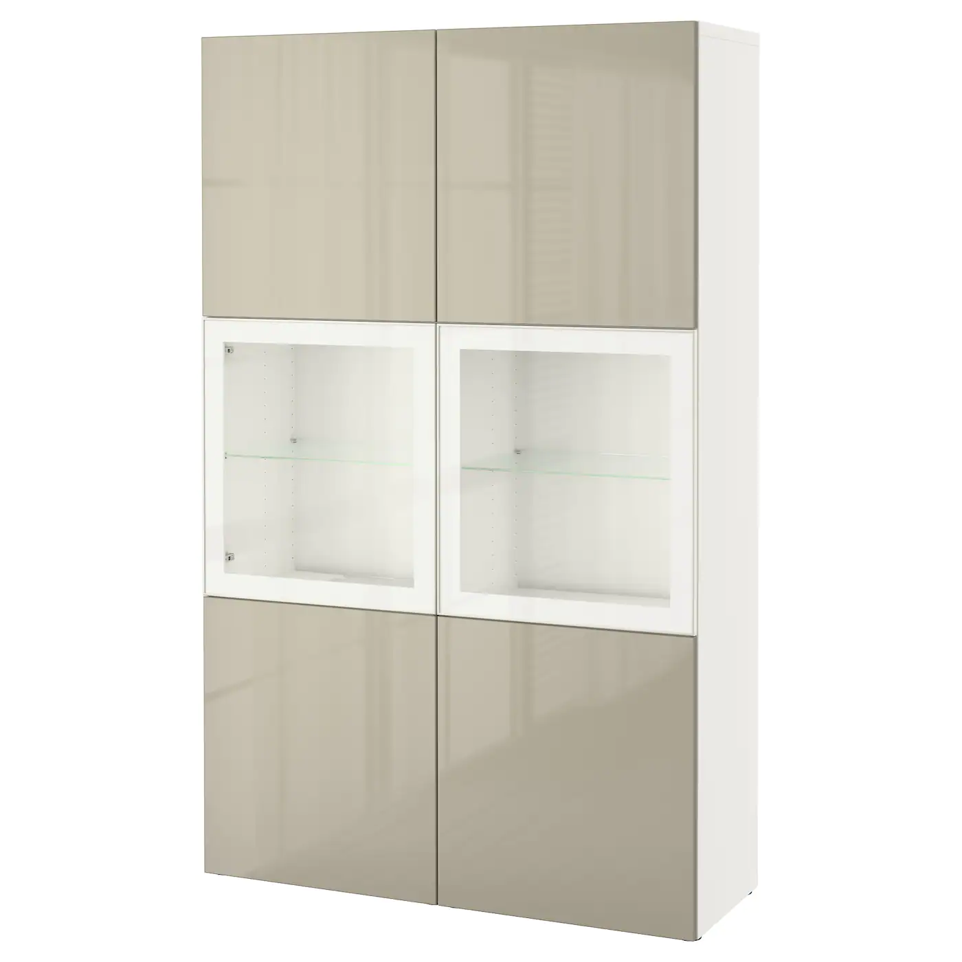IKEA BESTÅ Storage Combination W/glass Doors White/Selsviken High Gloss/beige Clear Glass 47 1/4x16 1/2x76 " Blackbrown/selsviken High Gloss/beige Clear Glass