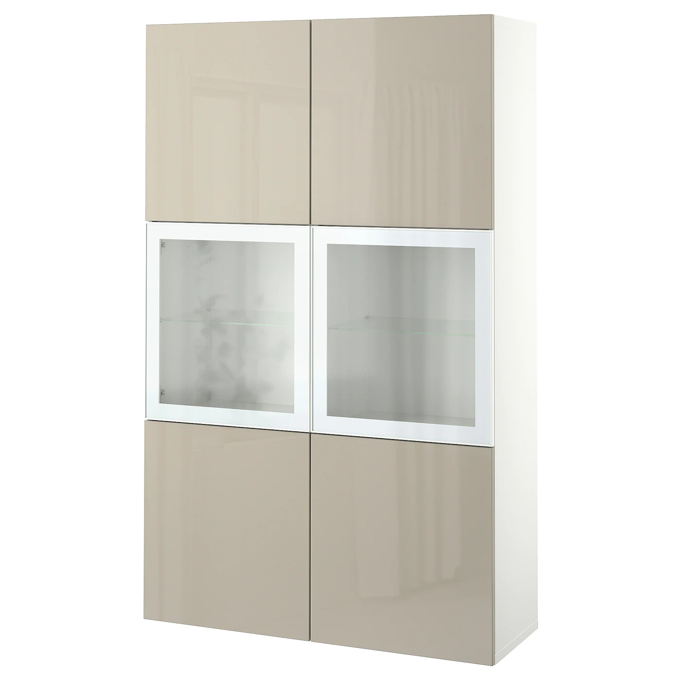 IKEA BESTÅ Storage Combination W/glass Doors White/Selsviken High Gloss/beige Clear Glass 47 1/4x16 1/2x76 " Blackbrown Lappviken/light Graybrown Clear Glass