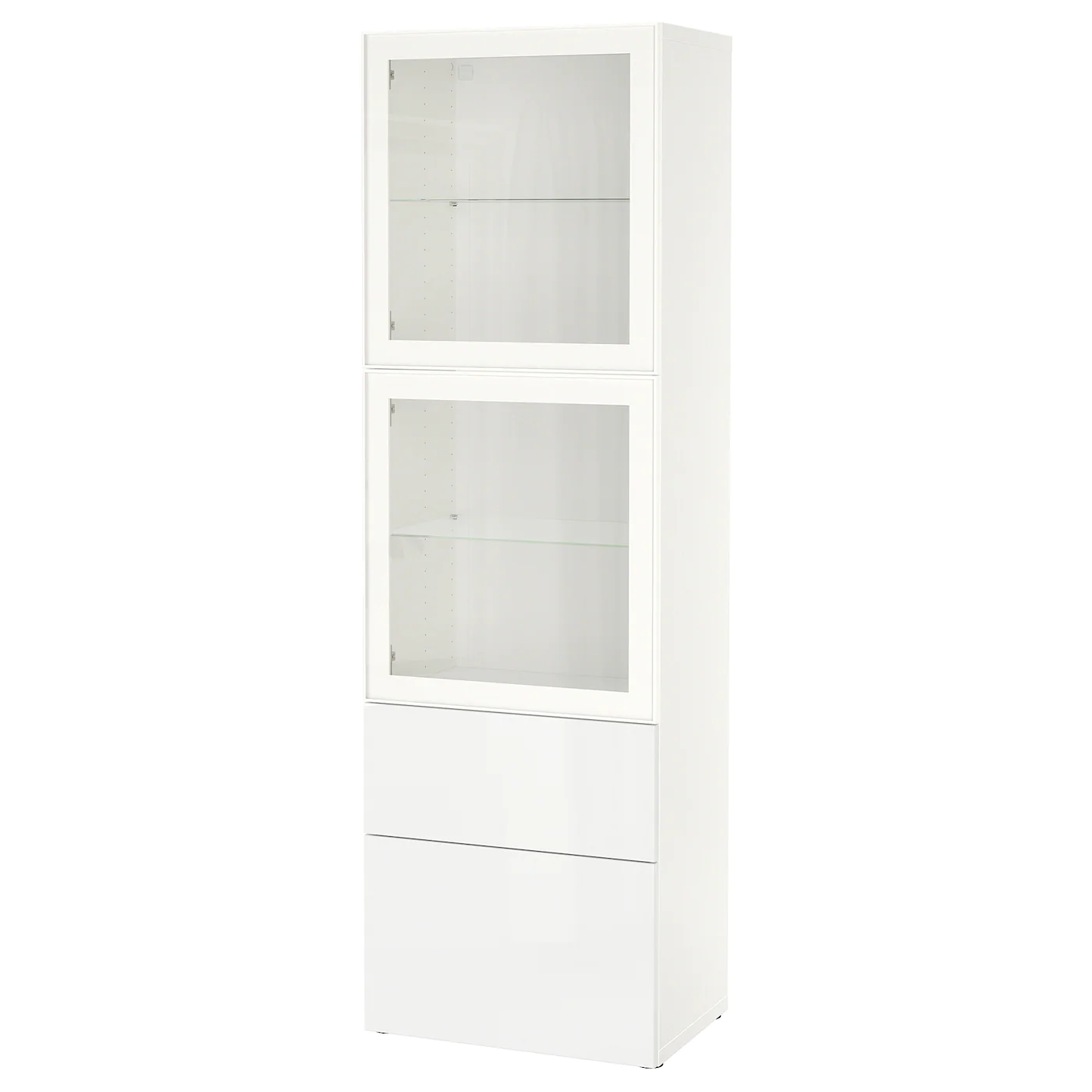 IKEA BESTÅ Storage Combination W/glass Doors White/Selsviken High Gloss/white Clear Glass 23 5/8x16 1/2x76 " Walnut Effect Light Gray/selsviken High Gloss/white Clear Glass