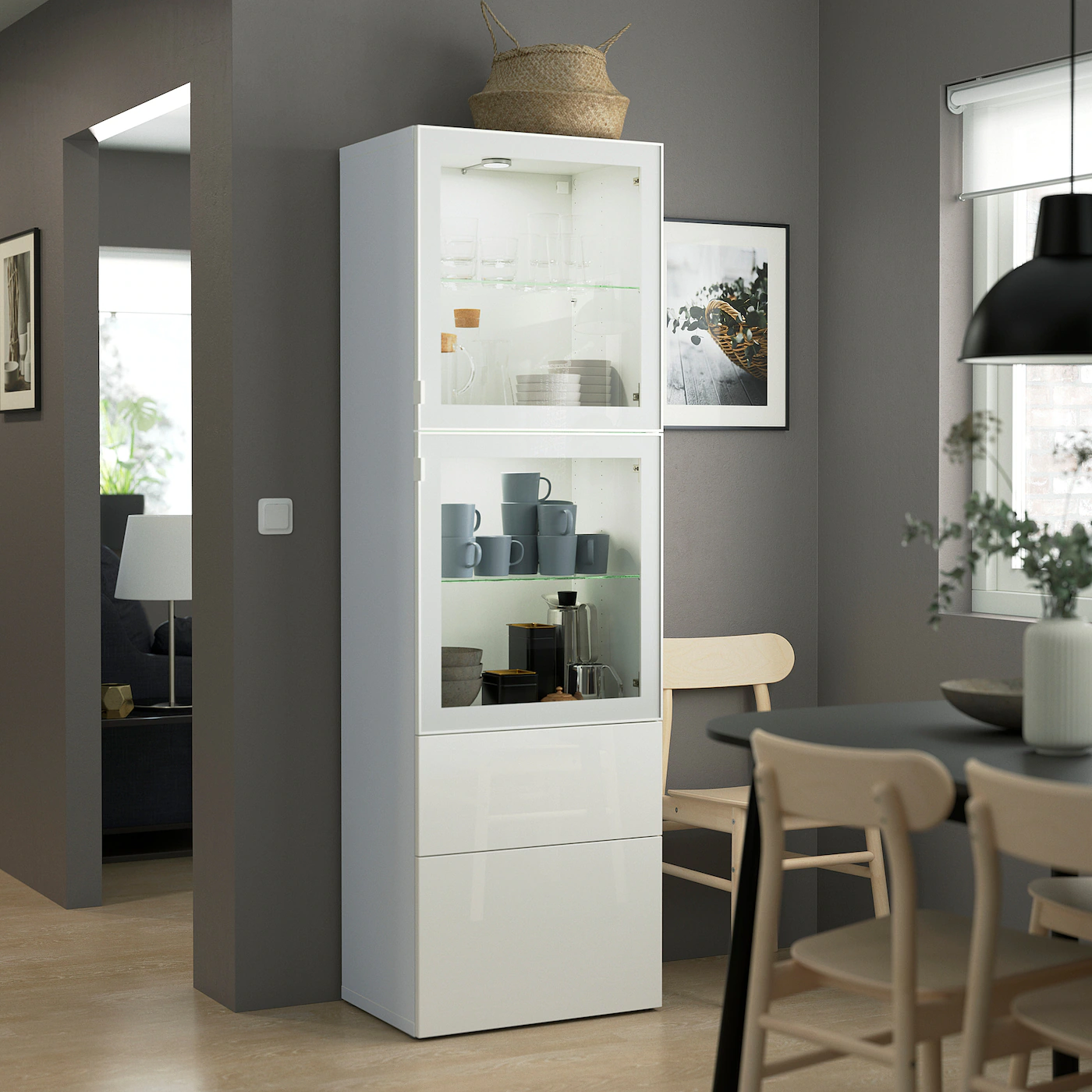 IKEA BESTÅ Storage Combination W/glass Doors White/Selsviken High Gloss/white Clear Glass 23 5/8x16 1/2x76 " Walnut Effect Light Gray/selsviken High Gloss/white Clear Glass 5 IKEA BESTÅ Storage Combination W/glass Doors White/Selsviken High Gloss/white Clear Glass 23 5/8x16 1/2x76 " Walnut Effect Light Gray/selsviken High Gloss/white Clear Glass - Image 3