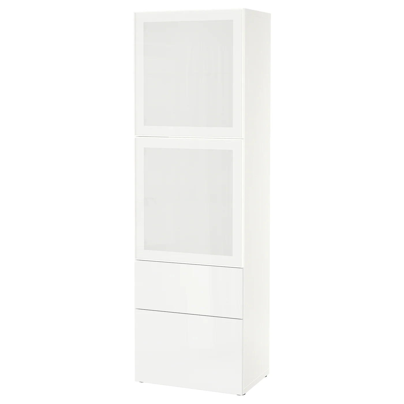 IKEA BESTÅ Storage Combination W/glass Doors White/Selsviken Highgloss/white Frosted Glass 23 5/8x16 1/2x76 " Blackbrown/lappviken Blackbrown Clear Glass