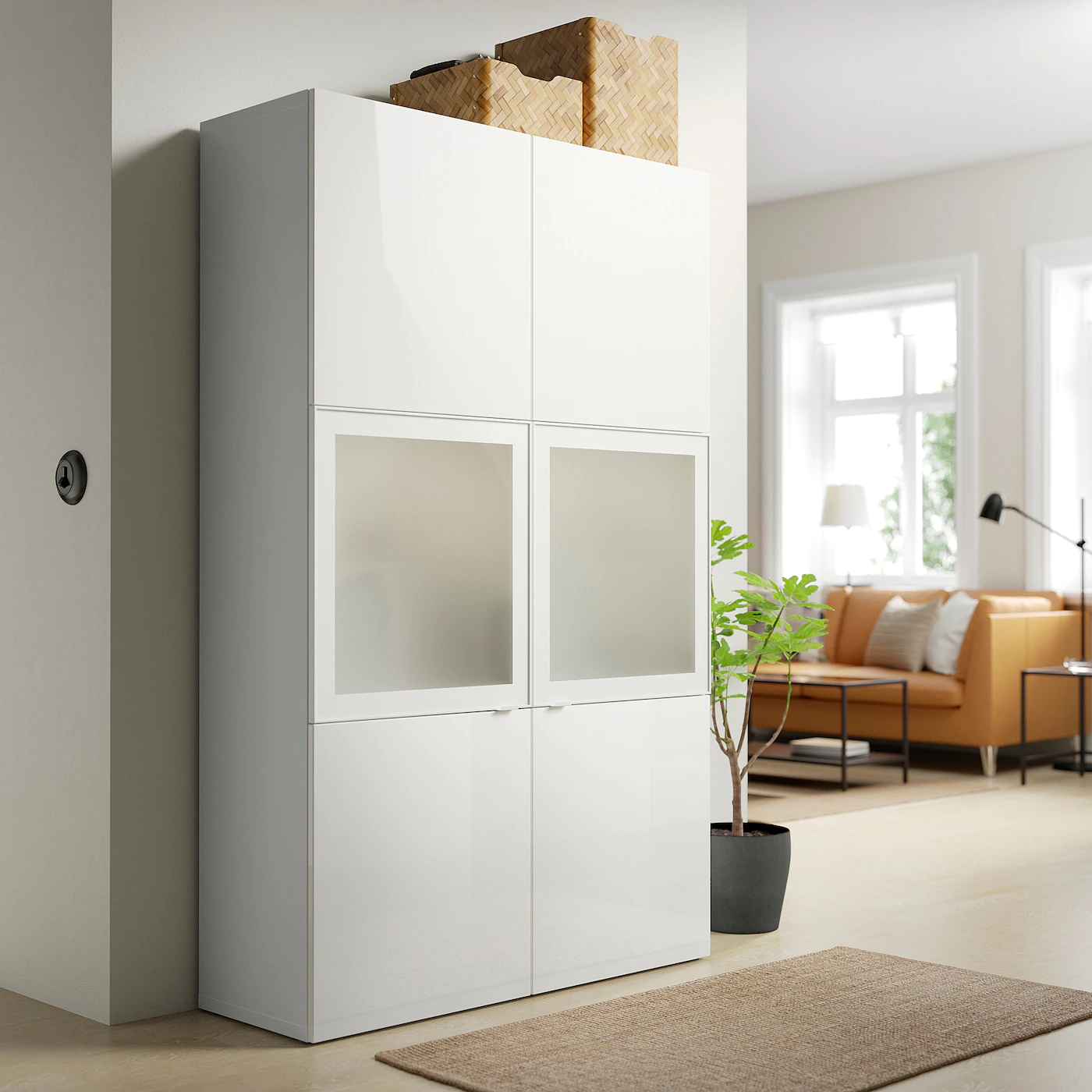 IKEA BESTÅ Storage Combination W/glass Doors White/Selsviken Highgloss/white Frosted Glass 47 1/4x16 1/2x76 " Blackbrown/selsviken High Gloss/beige Smoked Glass 5 IKEA BESTÅ Storage Combination W/glass Doors White/Selsviken Highgloss/white Frosted Glass 47 1/4x16 1/2x76 " Blackbrown/selsviken High Gloss/beige Smoked Glass - Image 3