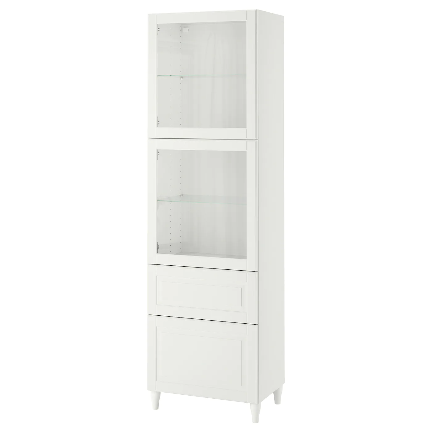 IKEA BESTÅ Storage Combination W/glass Doors White Smeviken/Ostvik/Kabbarp White Clear Glass 23 5/8x16 1/2x79 1/2 " Walnut Effect Light Gray/selsviken High Gloss/white Clear Glass