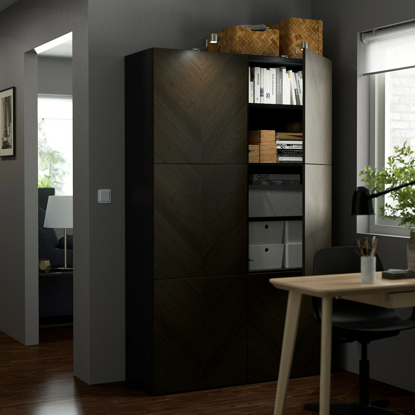 IKEA BESTÅ Storage Combination With Doors Blackbrown Hedeviken/dark Brown Stained Oak Veneer 47 1/4x16 1/2x76 " 4 IKEA BESTÅ Storage Combination With Doors Blackbrown Hedeviken/dark Brown Stained Oak Veneer 47 1/4x16 1/2x76 " - Image 2