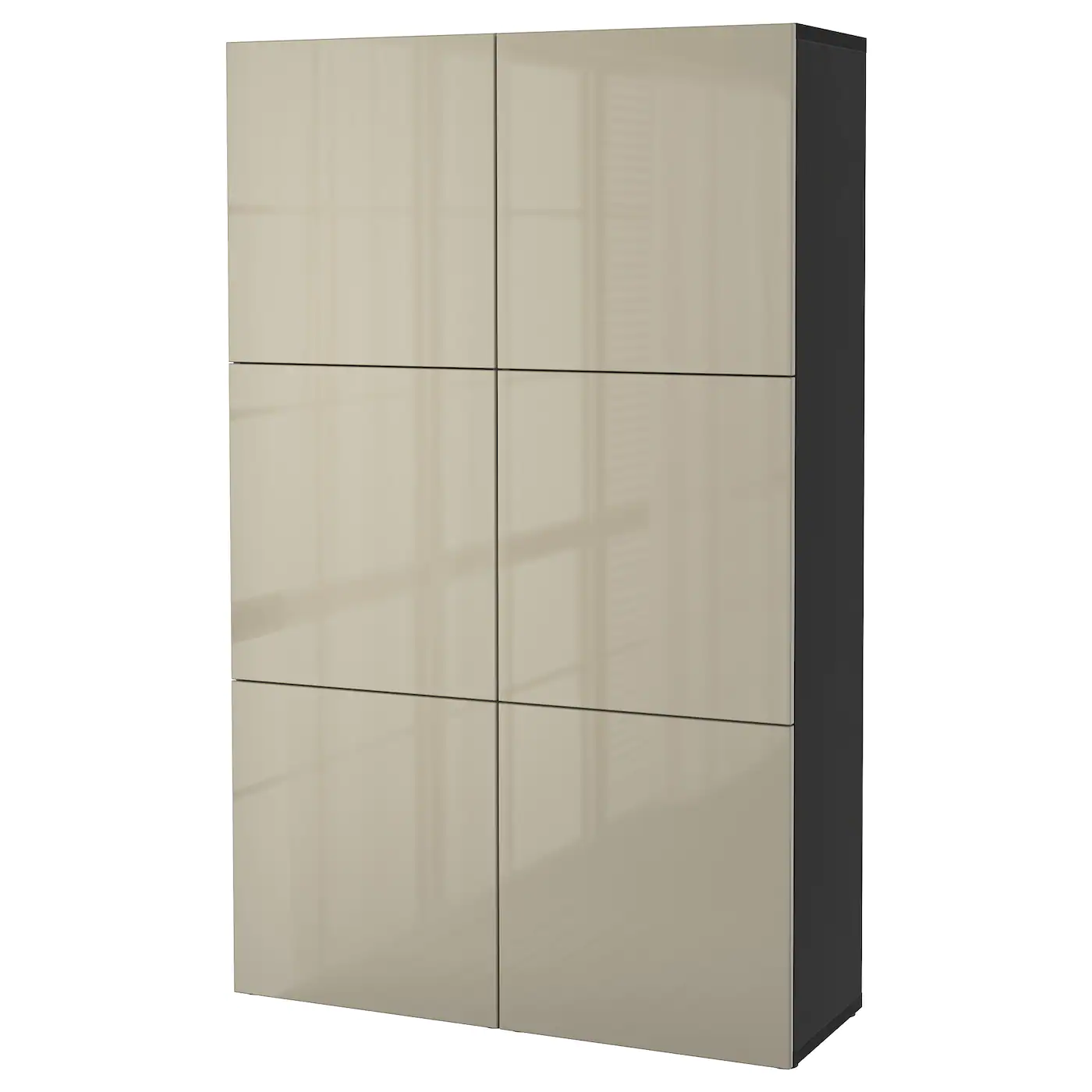 IKEA BESTÅ Storage Combination With Doors Blackbrown/Selsviken Highgloss/beige 47 1/4x16 1/2x76 " Blackbrown Kallviken/dark Gray Concrete Effect