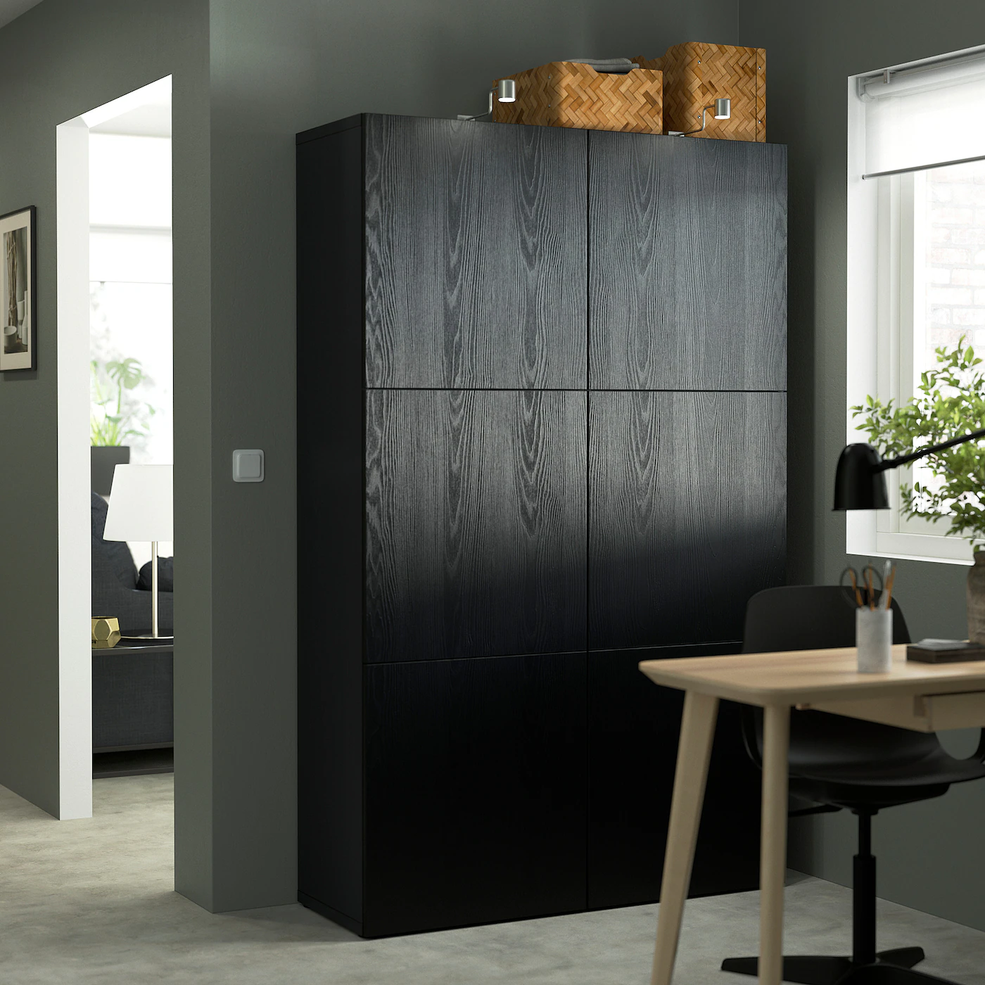 IKEA BESTÅ Storage Combination With Doors Blackbrown/Timmerviken Black 47 1/4x16 1/2x76 " Blackbrown/hedeviken Oak Veneer 5 IKEA BESTÅ Storage Combination With Doors Blackbrown/Timmerviken Black 47 1/4x16 1/2x76 " Blackbrown/hedeviken Oak Veneer - Image 3