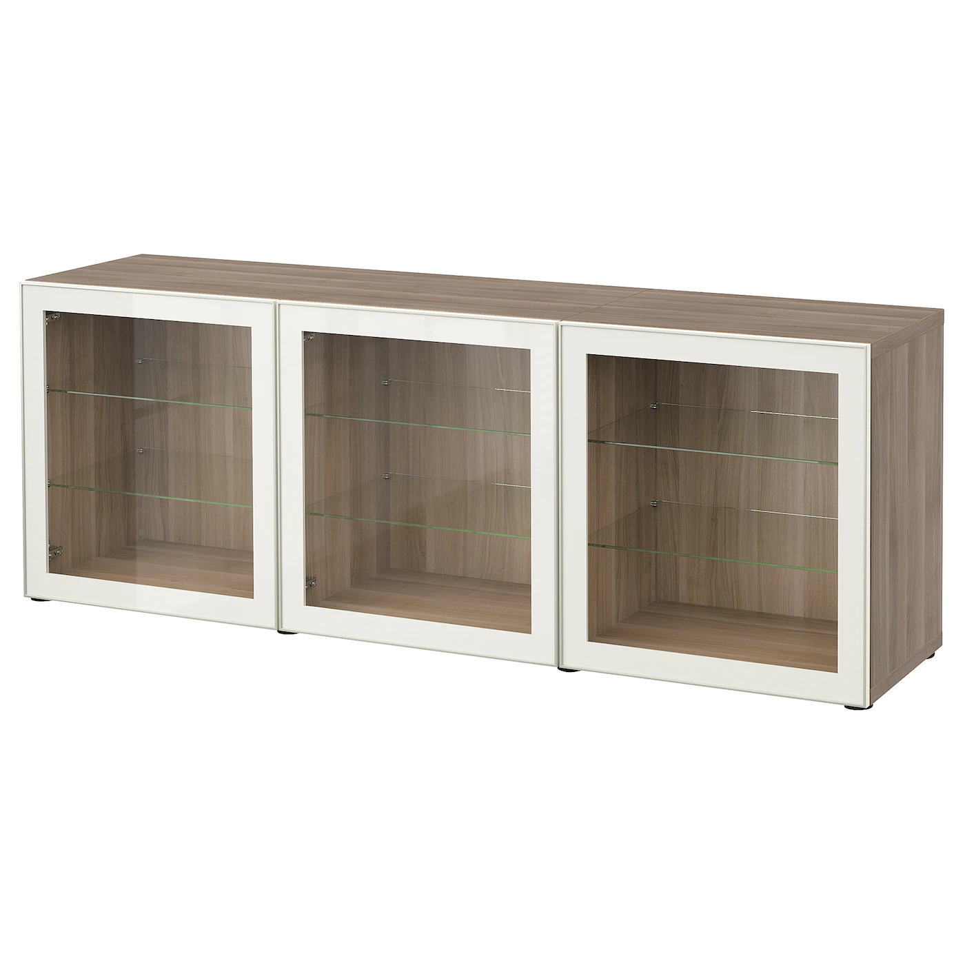 IKEA BESTÅ Storage Combination With Doors Walnut Effect Light Gray/Glassvik White Clear Glass 70 7/8x16 1/2x25 5/8 " Blackbrown/hanviken Blackbrown -Ikea Storage solution systems Sales besta storage combination with doors walnut effect light gray glassvik white clear glass 0780781 pe760320 s5