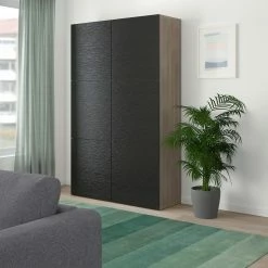 IKEA BESTÅ Storage Combination With Doors Walnut Effect Light Gray/Laxviken Black 47 1/4x16 1/2x76 " Blackbrown/hedeviken Oak Veneer -Ikea Storage solution systems Sales besta storage combination with doors walnut effect light gray laxviken black 0750250 pe746487 s5