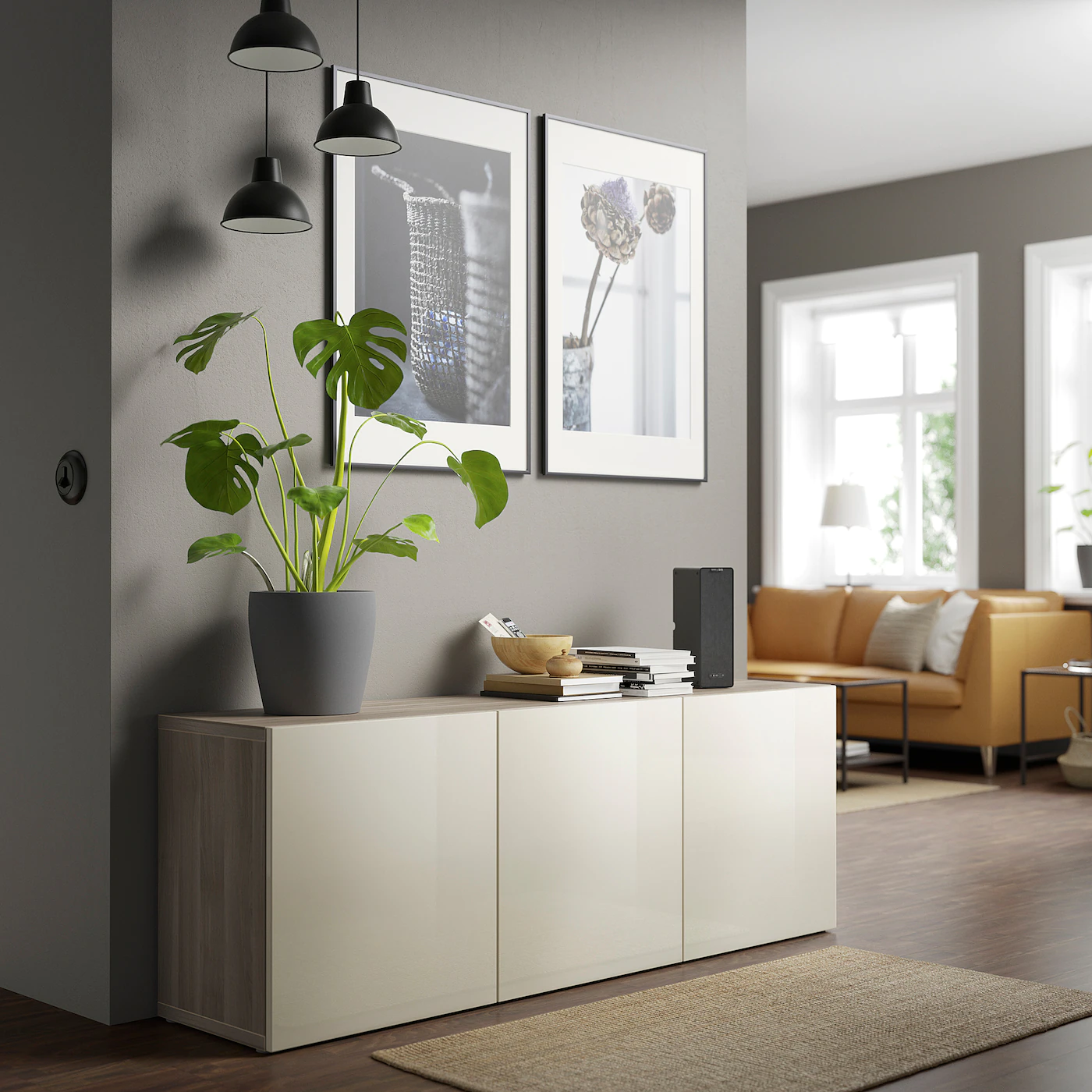 IKEA BESTÅ Storage Combination With Doors Walnut Effect Light Gray/Selsviken Highgloss/beige 70 7/8x16 1/2x25 5/8 " Blackbrown Kallviken/dark Gray Concrete Effect 5 IKEA BESTÅ Storage Combination With Doors Walnut Effect Light Gray/Selsviken Highgloss/beige 70 7/8x16 1/2x25 5/8 " Blackbrown Kallviken/dark Gray Concrete Effect - Image 3