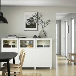 IKEA BESTÅ Storage Combination With Doors White Laxviken/Glassvik White Clear Glass 70 7/8x16 1/2x44 1/8 " -Ikea Storage solution systems Sales besta storage combination with doors white laxviken glassvik white clear glass 0996305 pe822246 s5