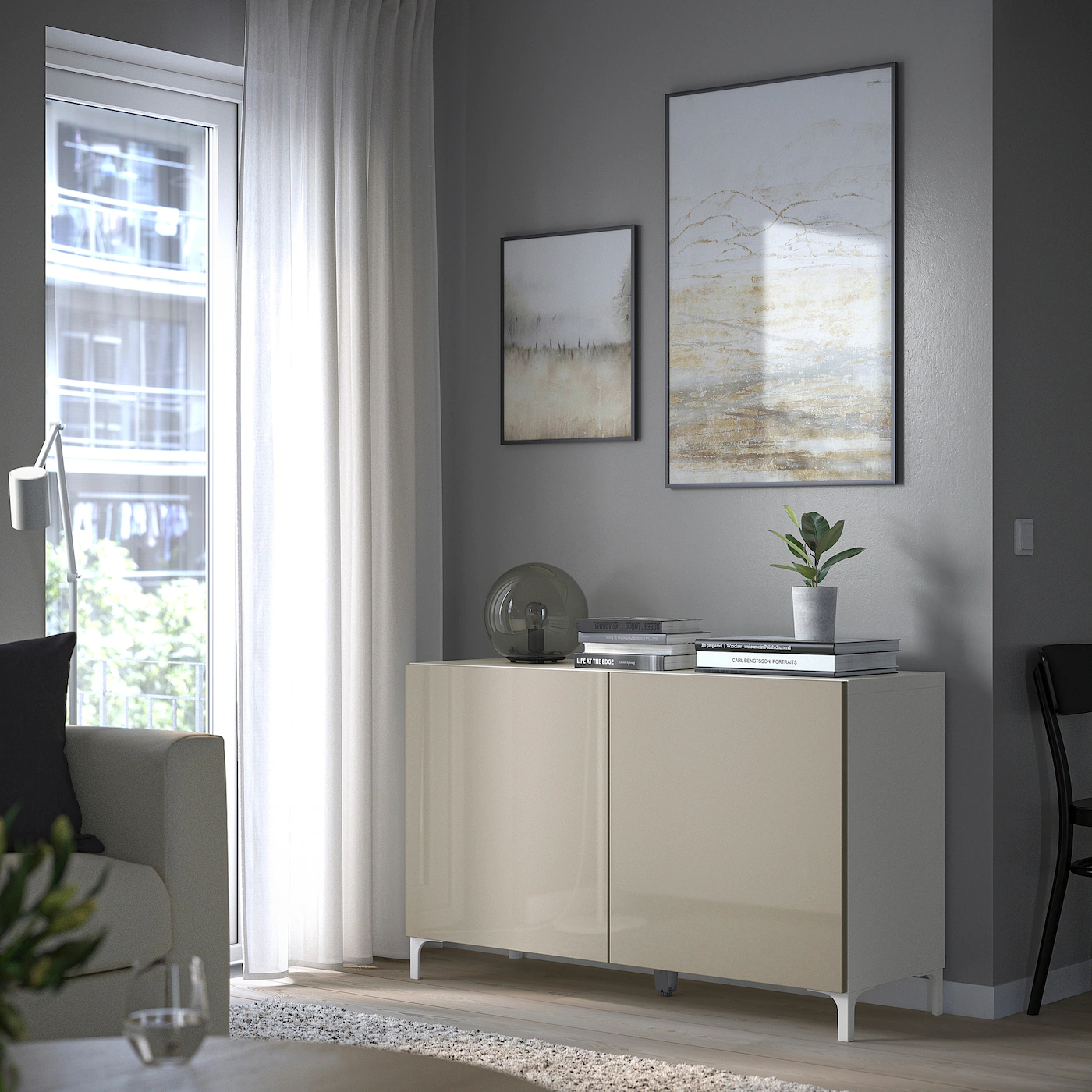 IKEA BESTÅ Storage Combination With Doors White/Selsviken Highgloss/beige 47 1/4x16 1/2x29 1/8 " Blackbrown Hedeviken/Ösarp/dark Brown Stained Oak Veneer 4 IKEA BESTÅ Storage Combination With Doors White/Selsviken Highgloss/beige 47 1/4x16 1/2x29 1/8 " Blackbrown Hedeviken/Ösarp/dark Brown Stained Oak Veneer - Image 2