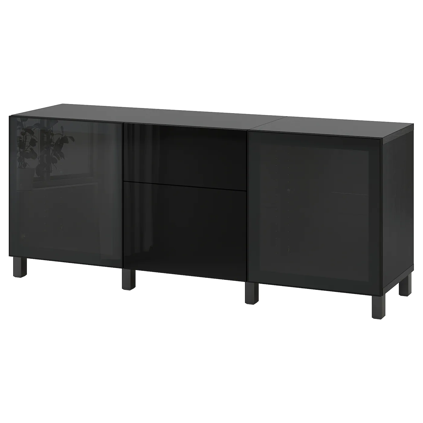 IKEA BESTÅ Storage Combination With Drawers Blackbrown/Selsviken/Stubbarp High Gloss/black Smoked Glass 70 7/8x16 1/2x29 1/8 " Blackbrown Lappviken/sindvik/stubbarp Blackbrown Clear Glass