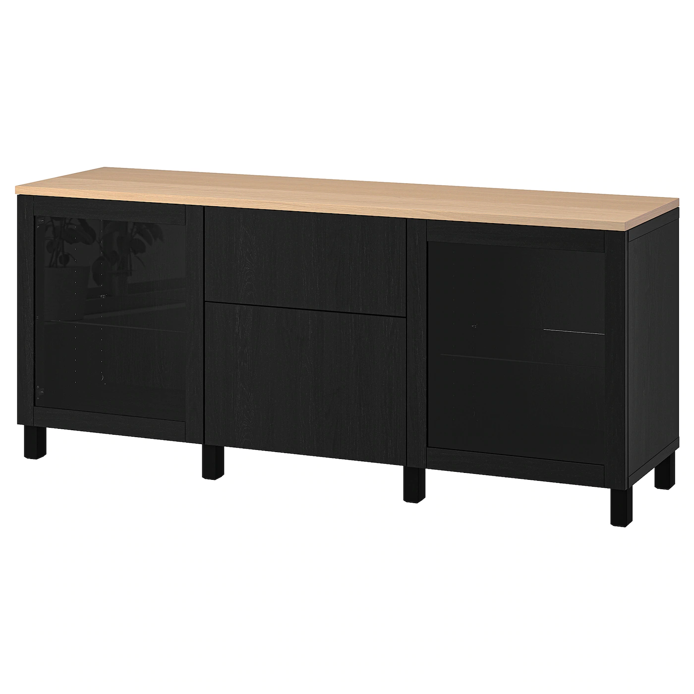 IKEA BESTÅ Storage Combination With Drawers Sindvik Black/Lappviken/Stubbarp Blackbrown 70 7/8x16 1/2x29 7/8 " Blackbrown/hedeviken/stubbarp Oak Veneer