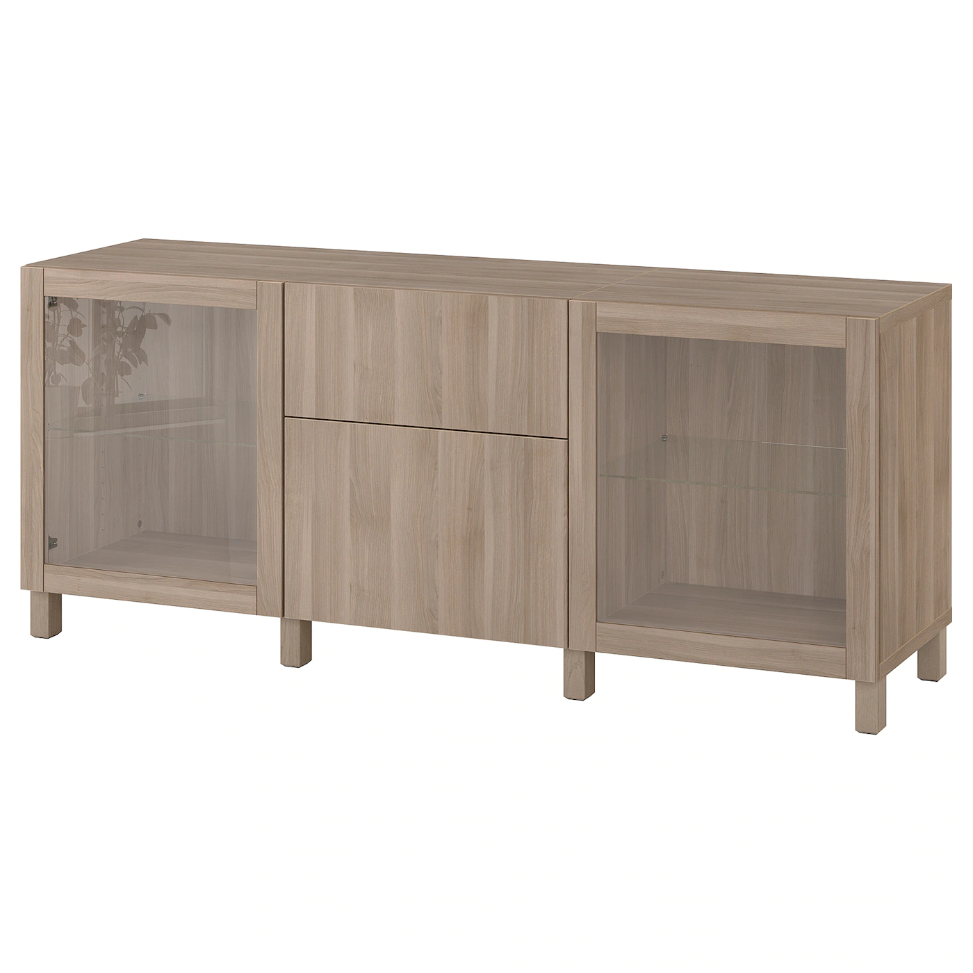 IKEA BESTÅ Storage Combination With Drawers Walnut Effect Light Gray Lappviken/Sindvik/Stubbarp Gray Stained Walnut Eff Clear Glass 70 7/8x16 1/2x29 1/8 " Blackbrown/hanviken/stubbarp Blackbrown