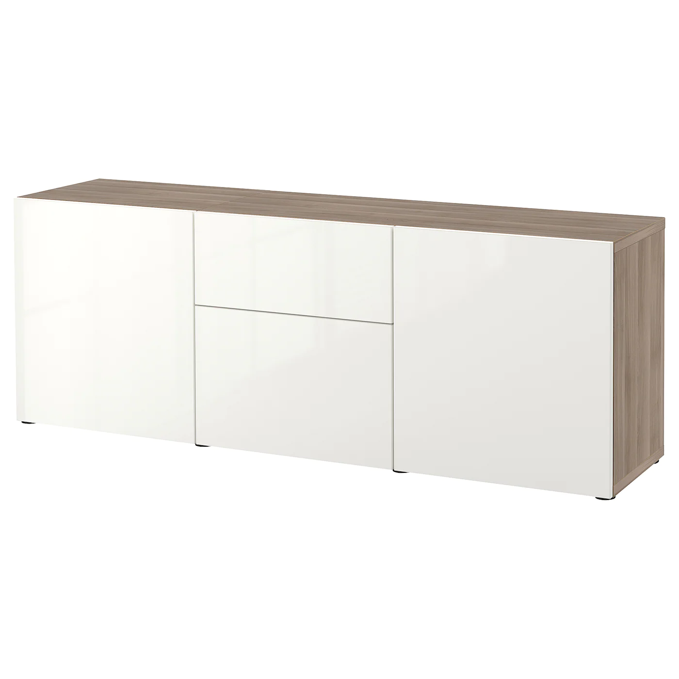 IKEA BESTÅ Storage Combination With Drawers Walnut Effect Light Gray/Selsviken Highgloss/white 70 7/8x16 1/2x25 5/8 " Blackbrown/hedeviken/stubbarp Oak Veneer
