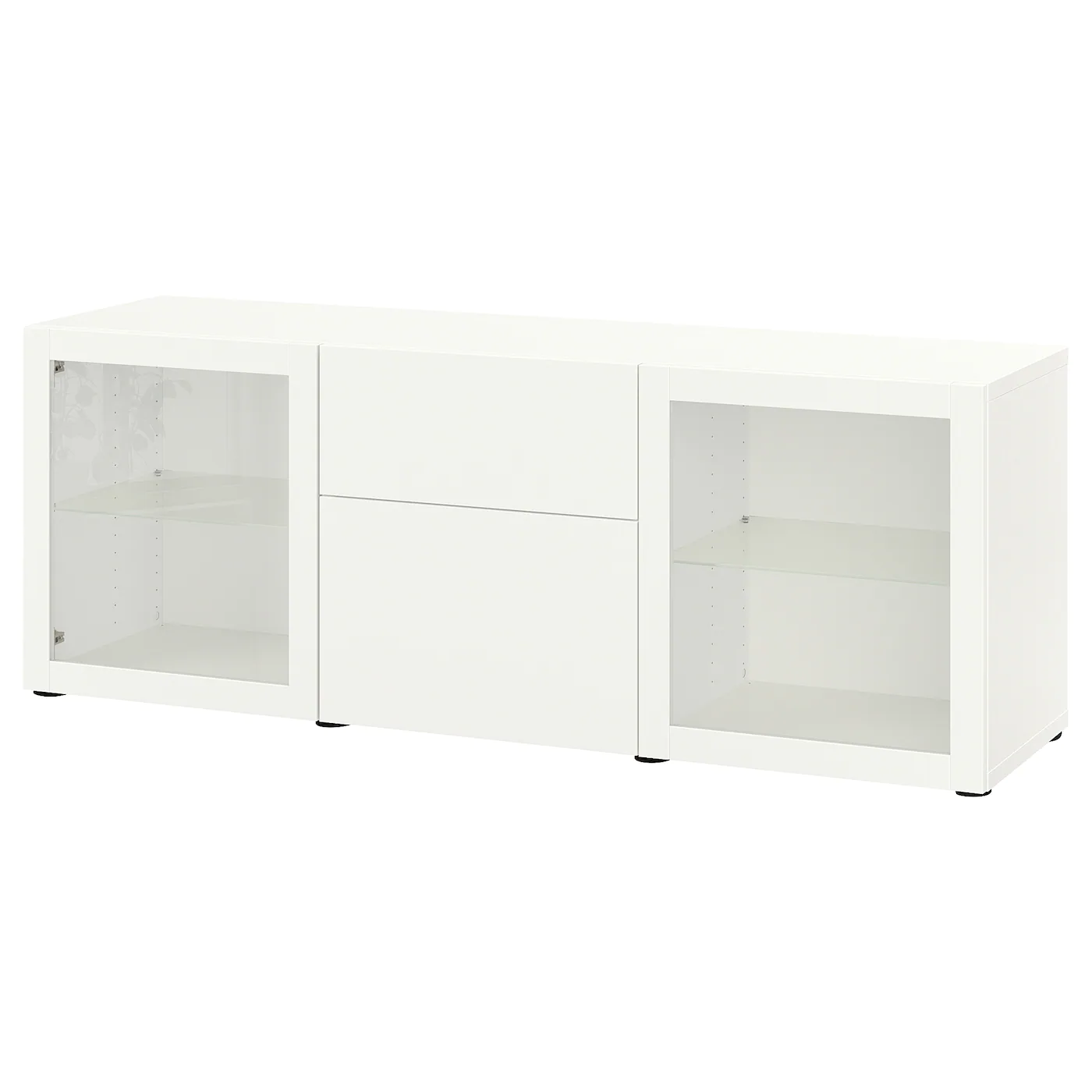IKEA BESTÅ Storage Combination With Drawers White Lappviken/Sindvik White Clear Glass 70 7/8x16 1/2x25 5/8 " Blackbrown/selsviken High Gloss/black Smoked Glass