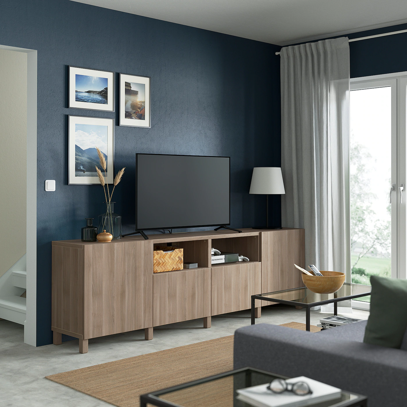 IKEA BESTÅ TV Bench With Doors And Drawers Walnut Effect Light Gray/Lappviken/Stubbarp Walnut Effect Light Gray 94 1/2x16 1/2x29 1/8 " 5 IKEA BESTÅ TV Bench With Doors And Drawers Walnut Effect Light Gray/Lappviken/Stubbarp Walnut Effect Light Gray 94 1/2x16 1/2x29 1/8 " - Image 3