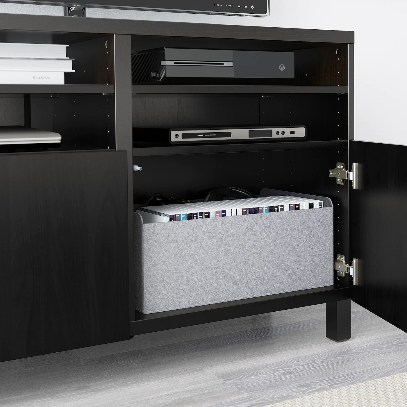 IKEA BESTÅ TV Bench With Doors Blackbrown/Laxviken/Stubbarp Black 47 1/4x16 1/2x29 1/8 " Blackbrown Björköviken/stubbarp/brown Stained Oak Veneer 8 IKEA BESTÅ TV Bench With Doors Blackbrown/Laxviken/Stubbarp Black 47 1/4x16 1/2x29 1/8 " Blackbrown Björköviken/stubbarp/brown Stained Oak Veneer - Image 6