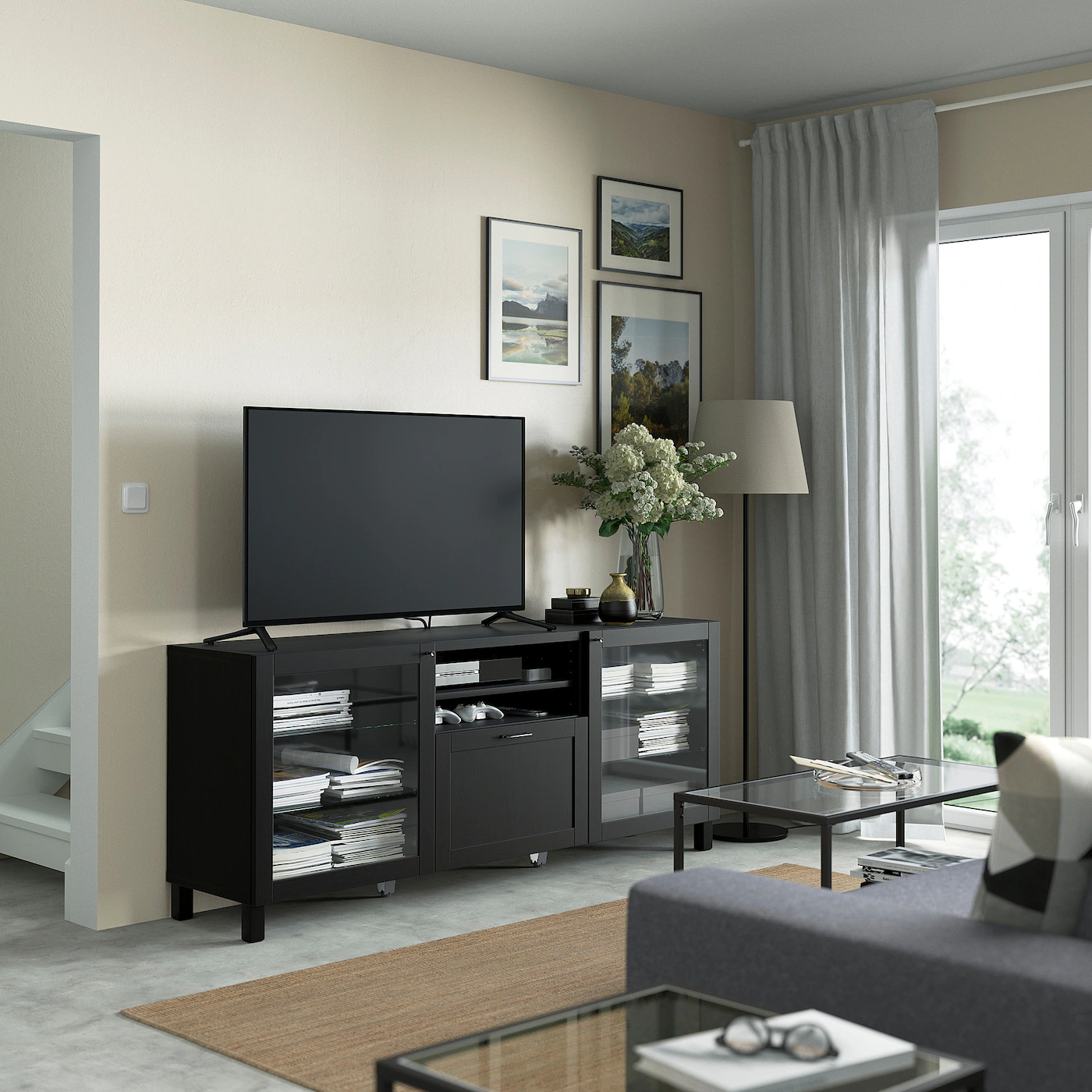 IKEA BESTÅ TV Bench With Drawers Blackbrown/Hanviken/Stubbarp Blackbrown Clear Glass 70 7/8x16 1/2x29 1/8 " 5 IKEA BESTÅ TV Bench With Drawers Blackbrown/Hanviken/Stubbarp Blackbrown Clear Glass 70 7/8x16 1/2x29 1/8 " - Image 3