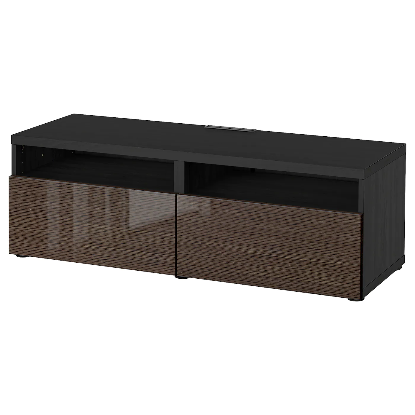 IKEA BESTÅ TV Bench With Drawers Blackbrown/Selsviken Highgloss/brown 47 1/4x16 1/2x15 3/8 " Blackbrown/kallviken/stubbarp Dark Gray